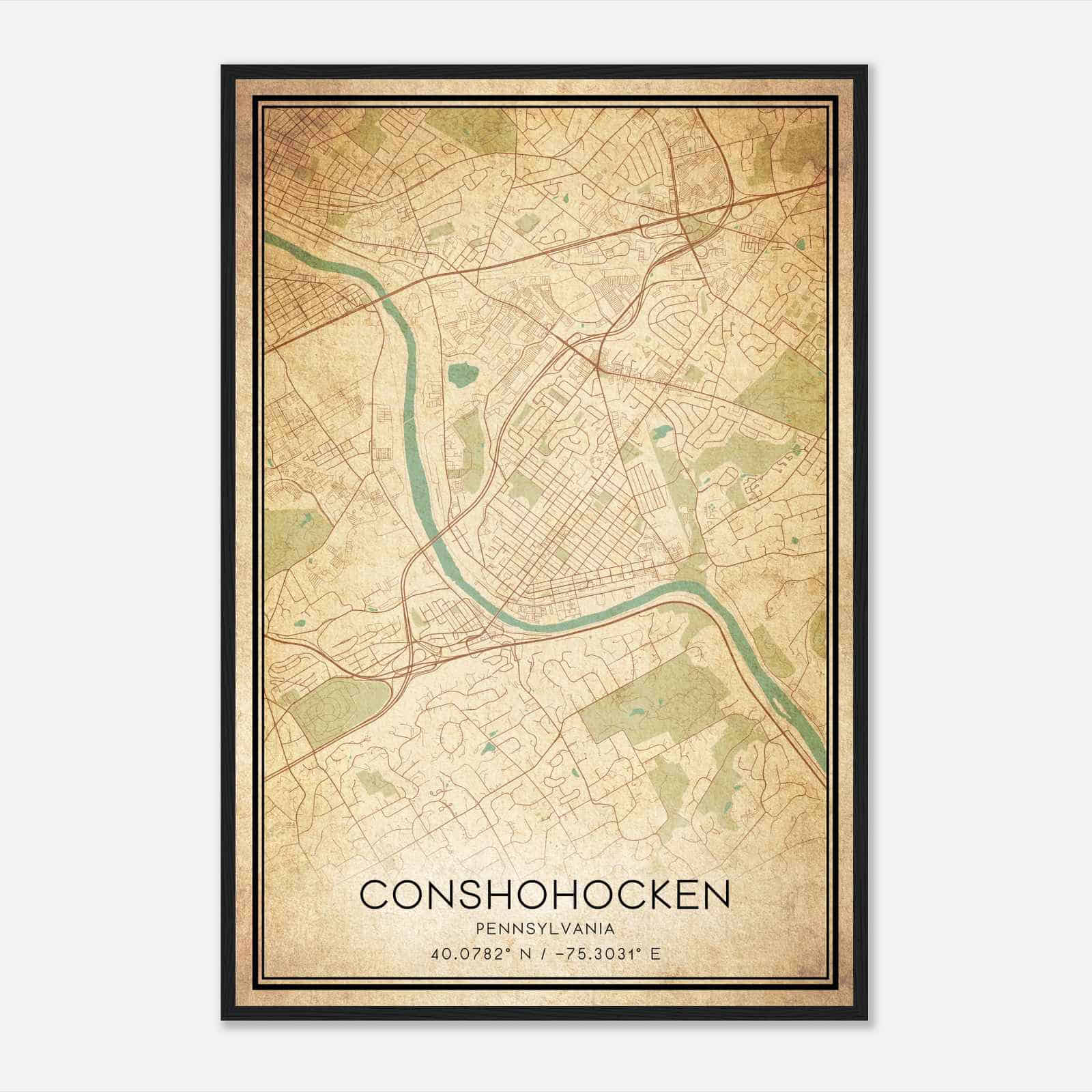 Vintage Conshohocken Pennsylvania Map Poster, Modern Home Decor Wall Art Print Vintage Conshohocken Pennsylvania Map Poster, Modern Home Decor Wall Art Print
