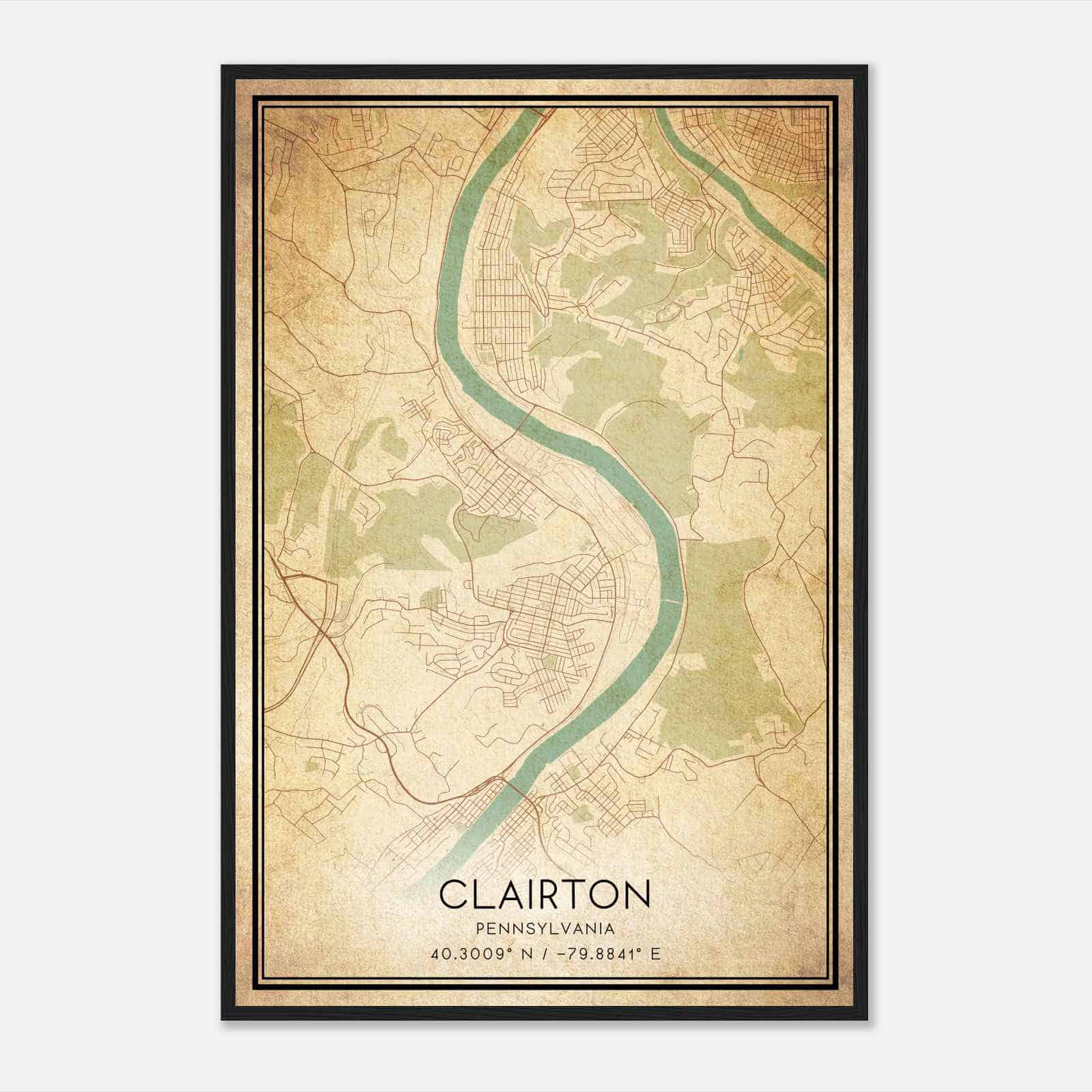 Vintage Clairton Pennsylvania Map Poster, Modern Home Decor Wall Art Print Vintage Clairton Pennsylvania Map Poster, Modern Home Decor Wall Art Print