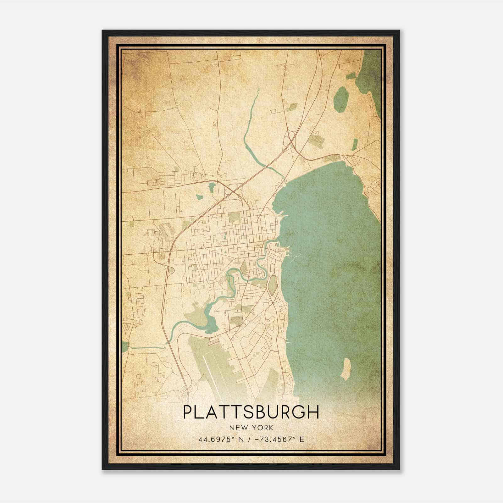 Vintage Plattsburgh New York Map Poster, Modern Home Decor Wall Art Print