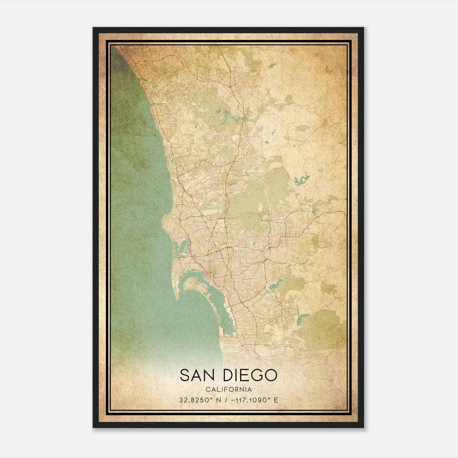 Vintage San Diego California Map Poster, Modern Home Decor Wall Art Print