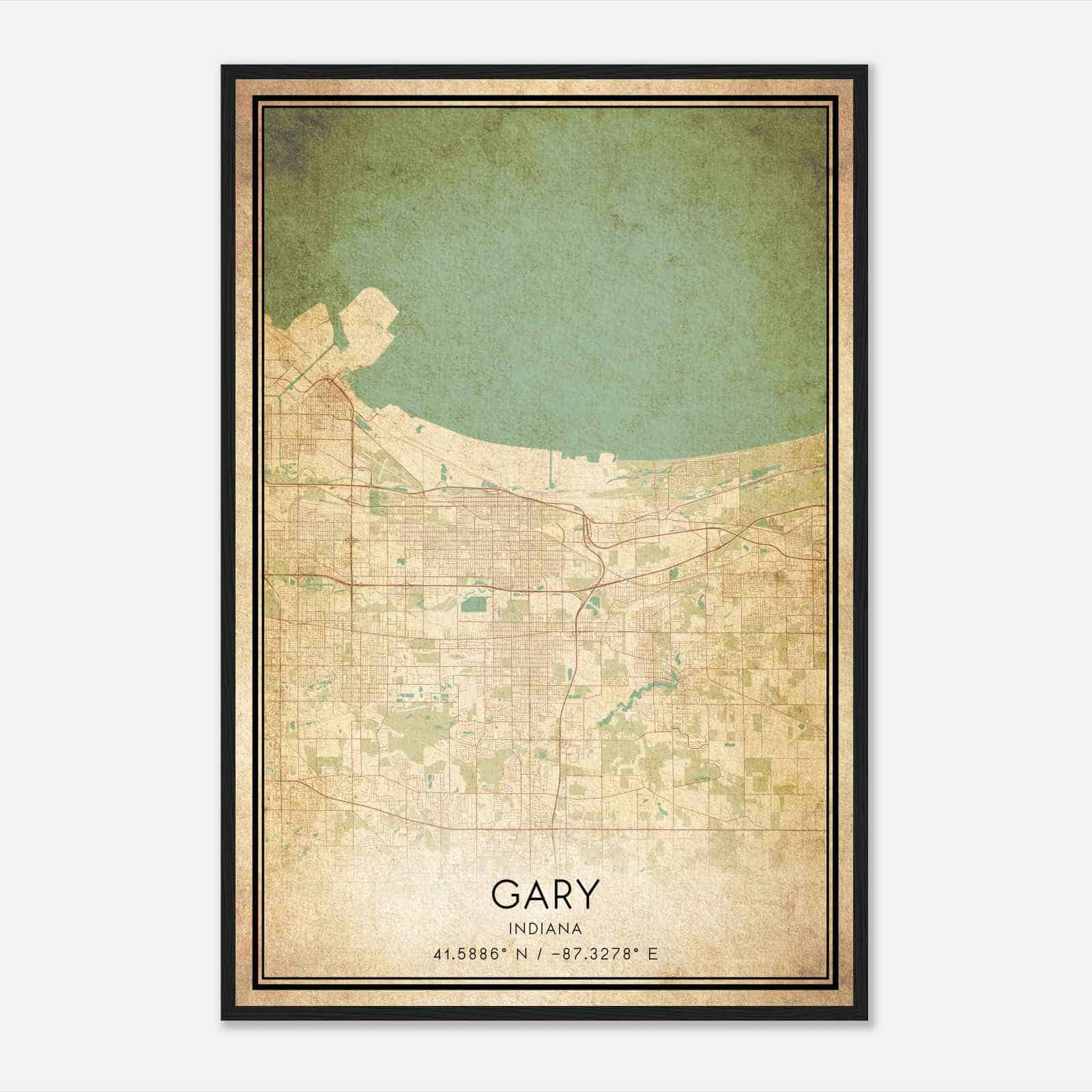 Vintage Gary Indiana Map Poster, Modern Home Decor Wall Art Print