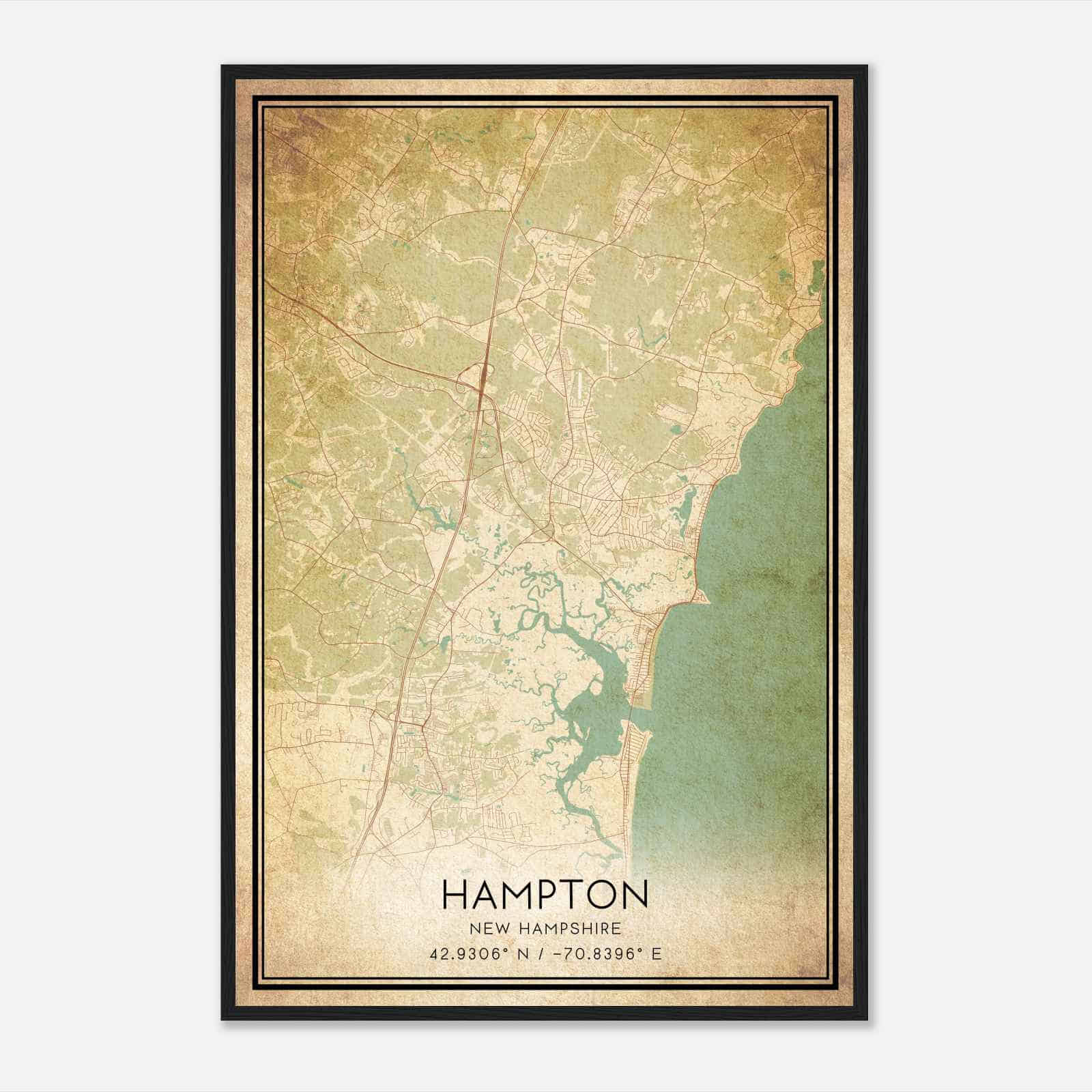 Vintage Hampton New Hampshire Map Poster, Modern Home Decor Wall Art Print
