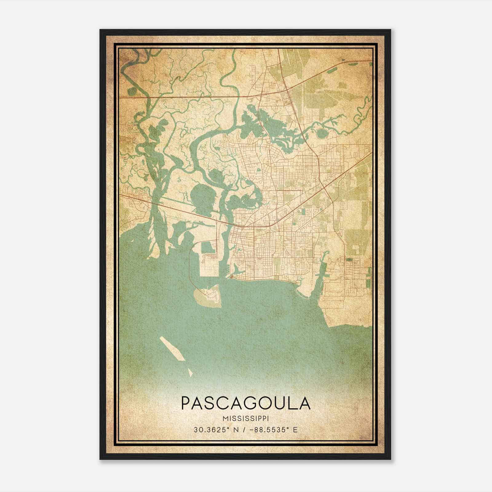 Vintage Pascagoula Mississippi Map Poster, Modern Home Decor Wall Art Print