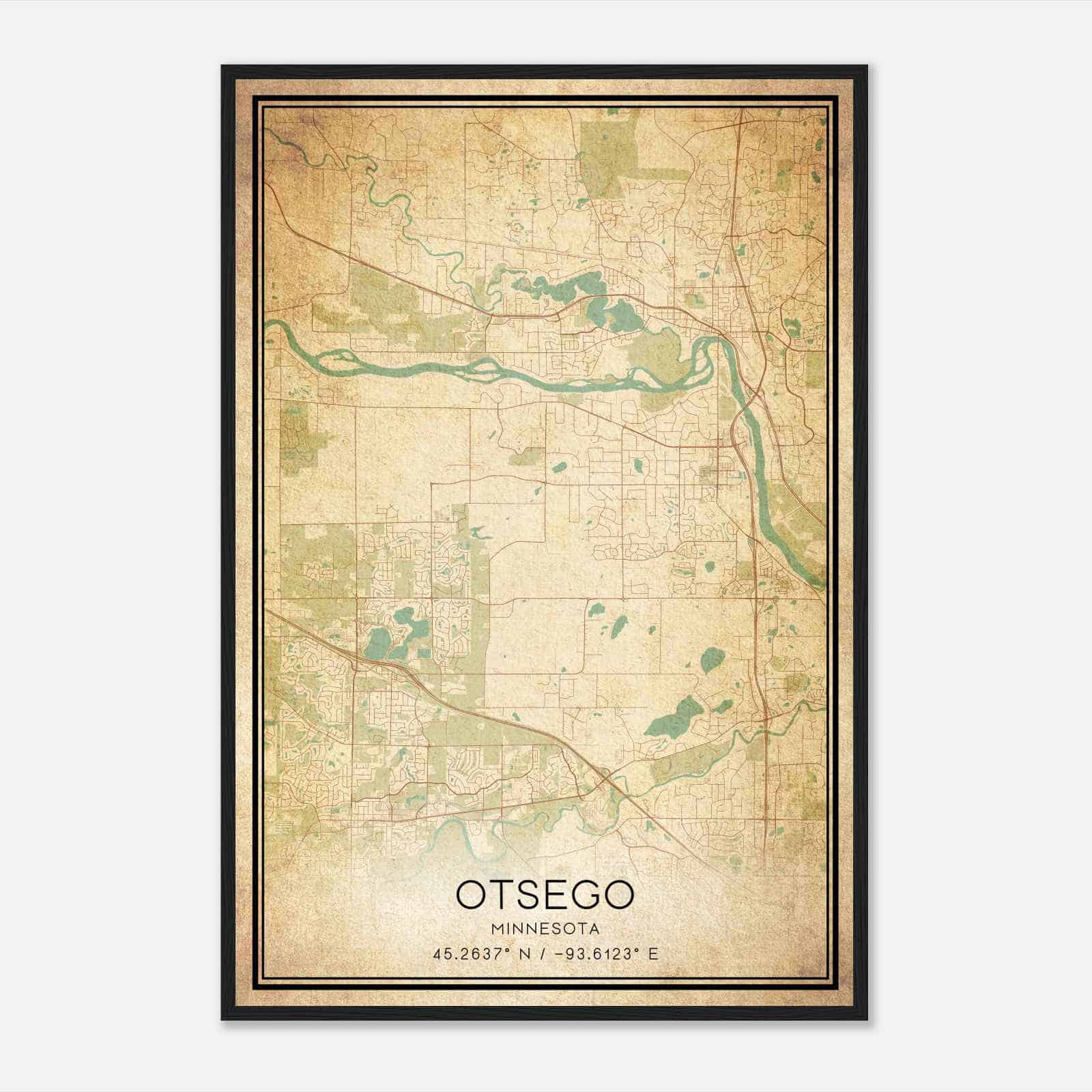 Vintage Otsego Minnesota Map Poster, Modern Home Decor Wall Art Print