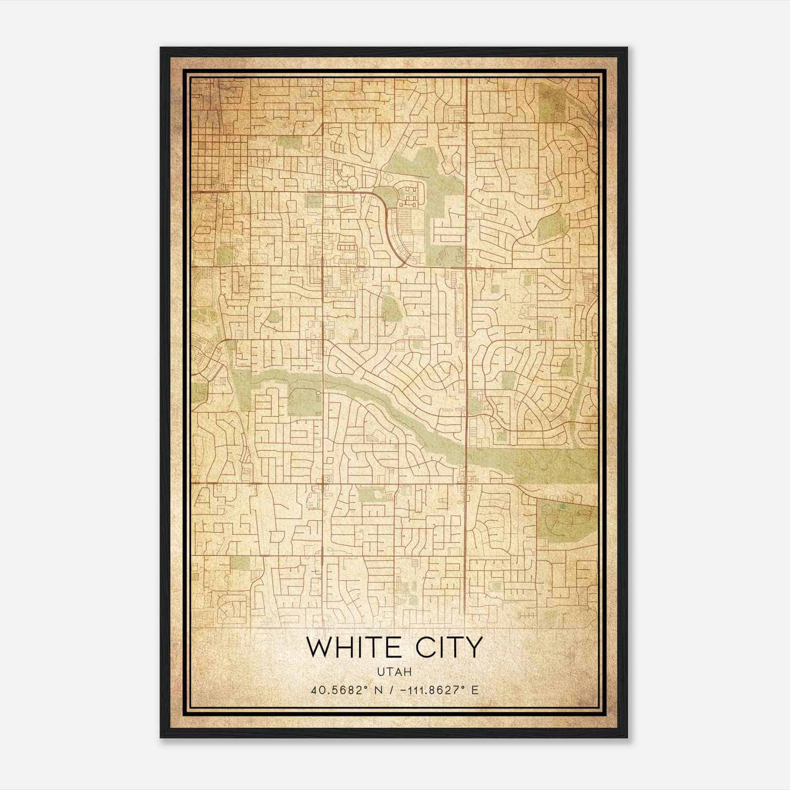 Vintage White City Utah Map Poster, Modern Home Decor Wall Art Print