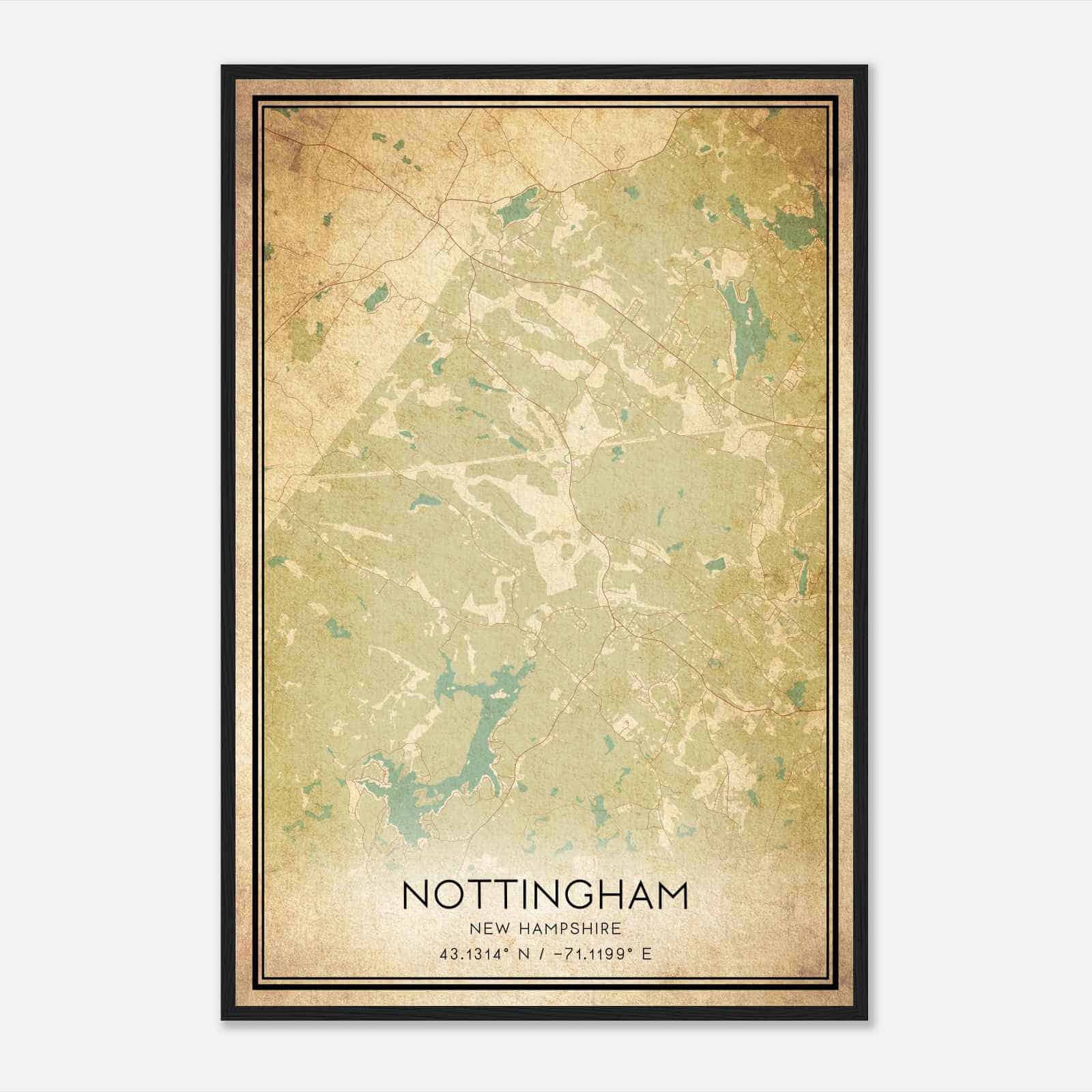 Vintage Nottingham New Hampshire Map Poster, Modern Home Decor Wall Art Print