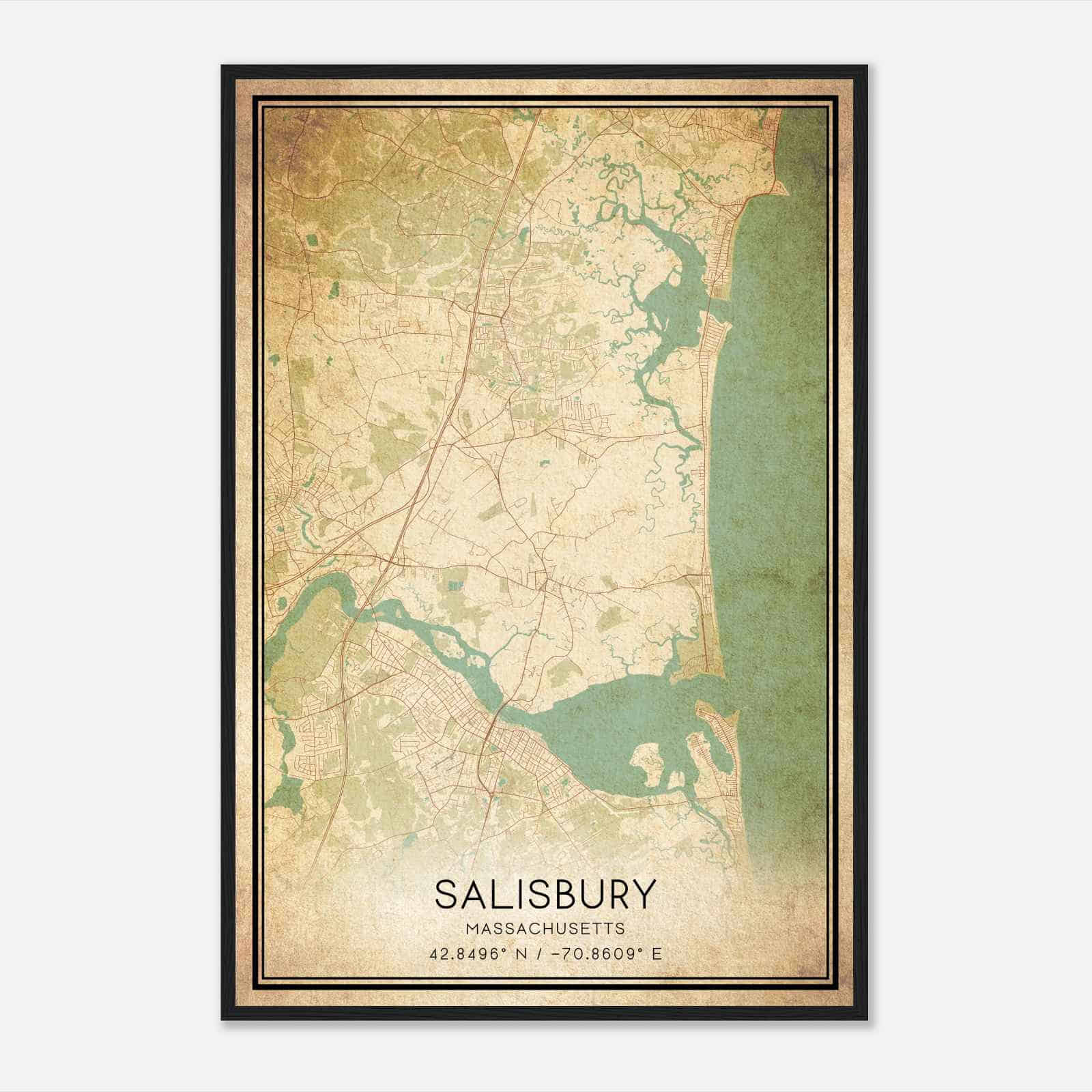 Vintage Salisbury Massachusetts Map Poster, Modern Home Decor Wall Art Print