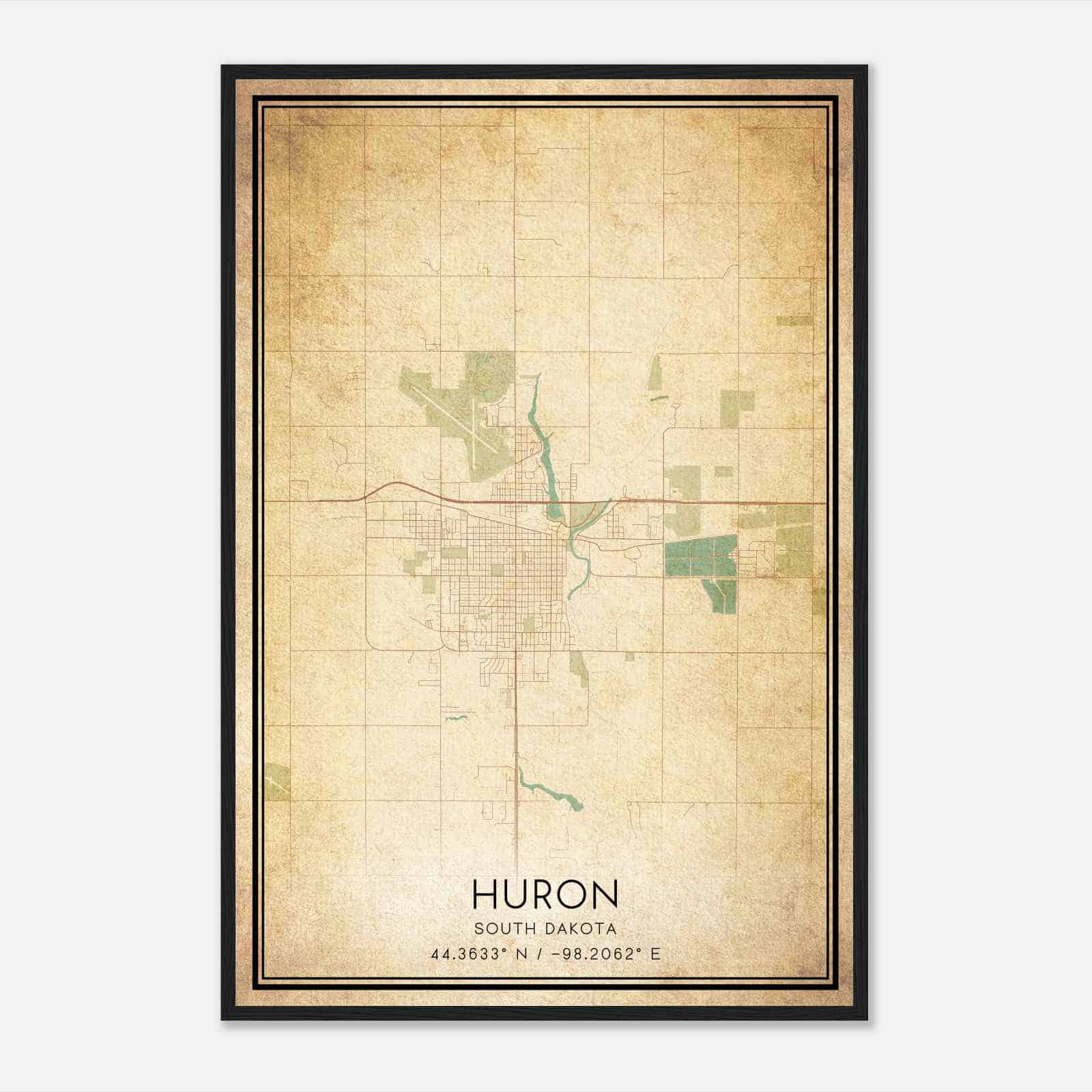 Vintage Huron South Dakota Map Poster, Modern Home Decor Wall Art Print