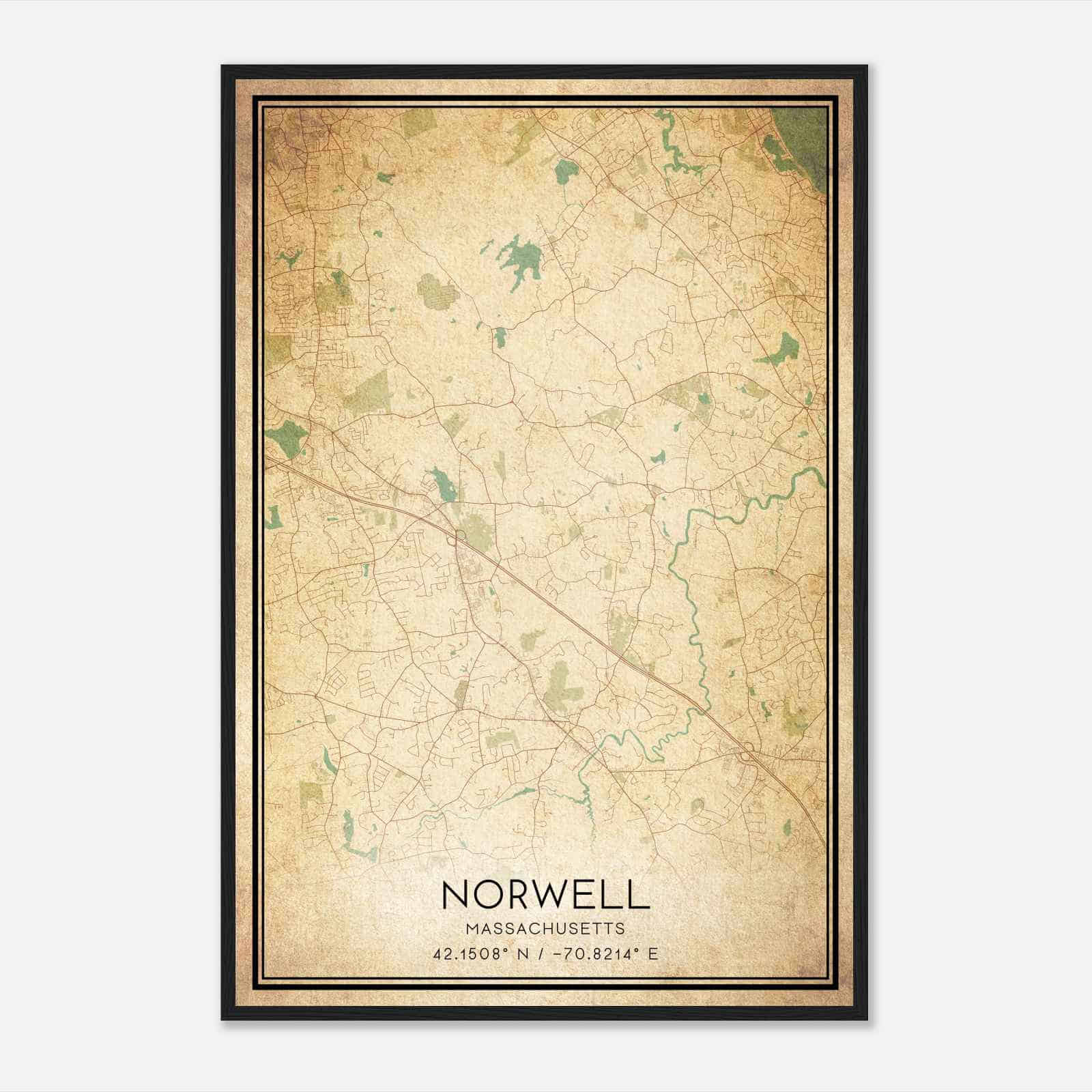 Vintage Norwell Massachusetts Map Poster, Modern Home Decor Wall Art Print