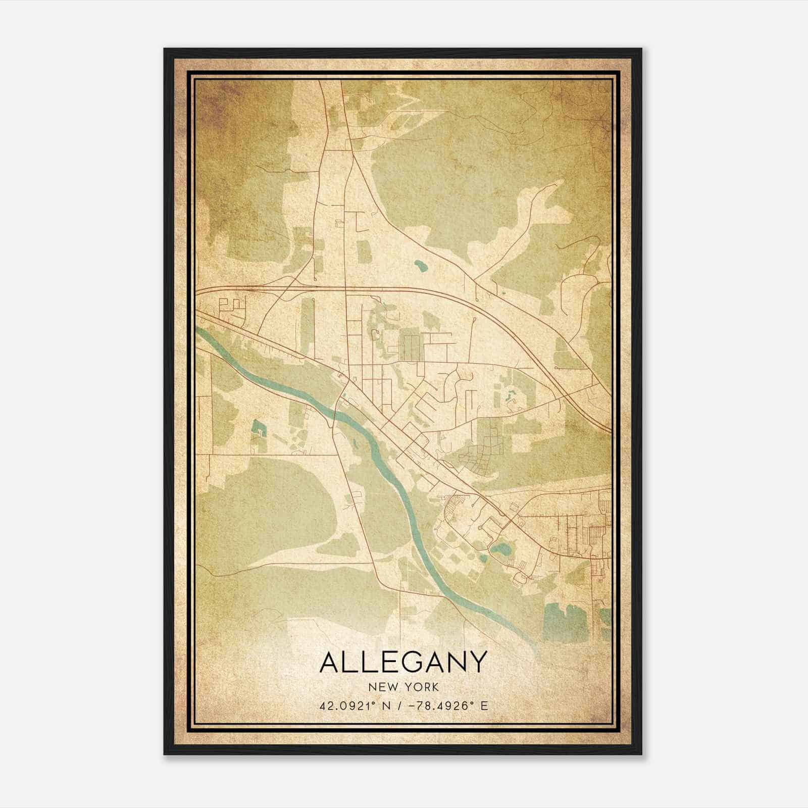 Vintage Allegany New York Map Poster, Modern Home Decor Wall Art Print