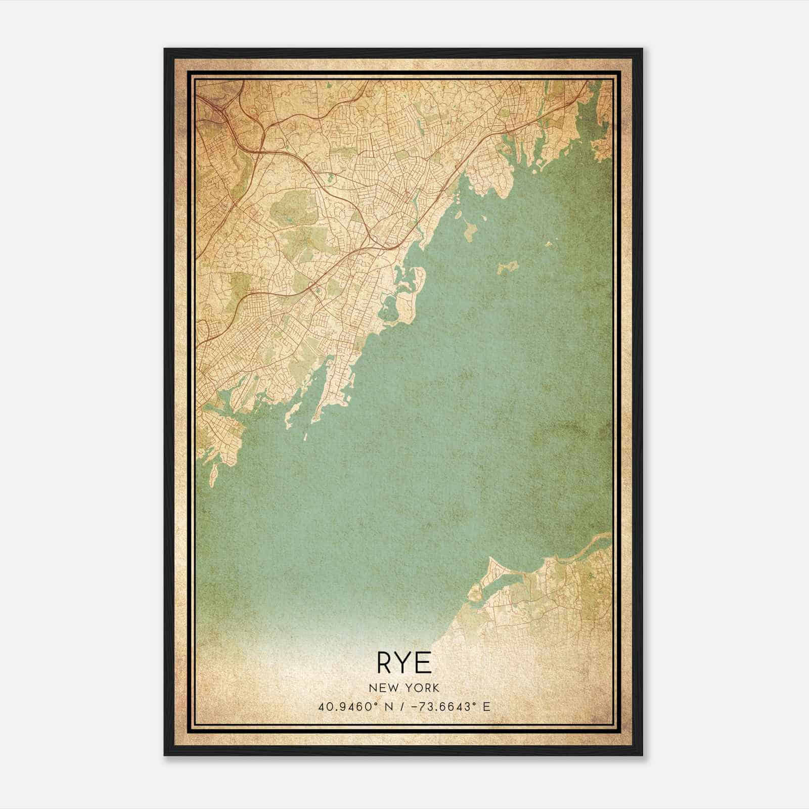 Vintage Rye New York Map Poster, Modern Home Decor Wall Art Print