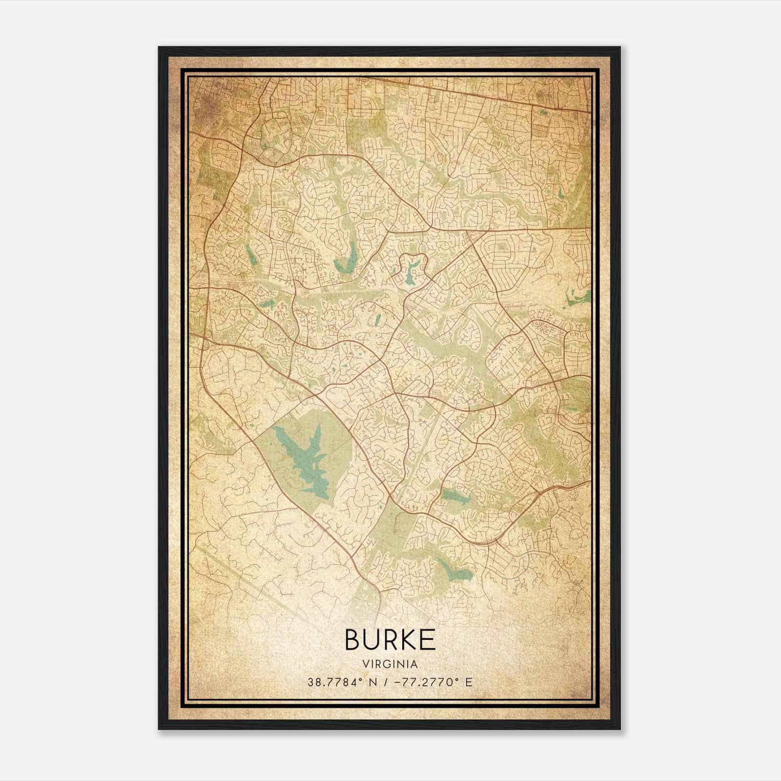 Vintage Burke Virginia Map Poster, Modern Home Decor Wall Art Print