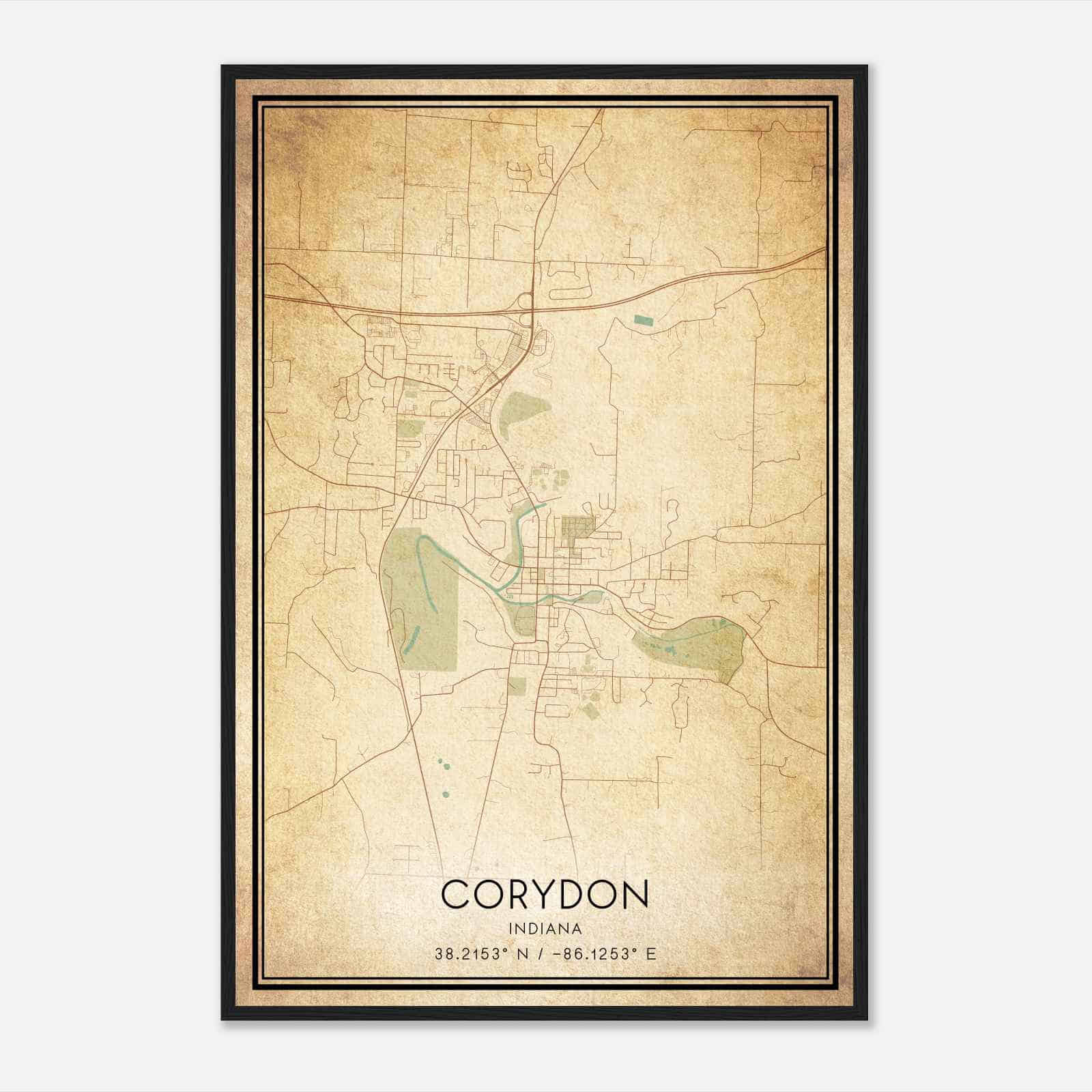 Vintage Corydon Indiana Map Poster, Modern Home Decor Wall Art Print