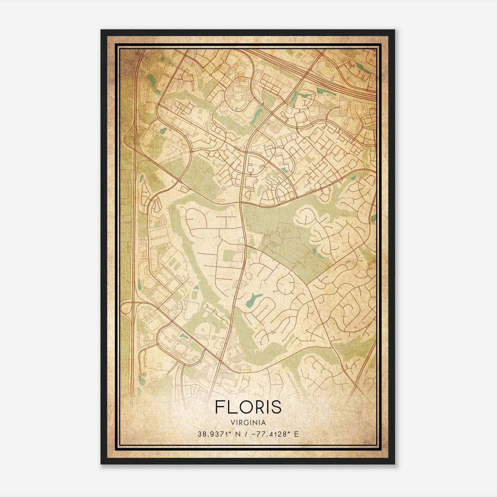 Vintage Floris Virginia Map Poster, Modern Home Decor Wall Art Print