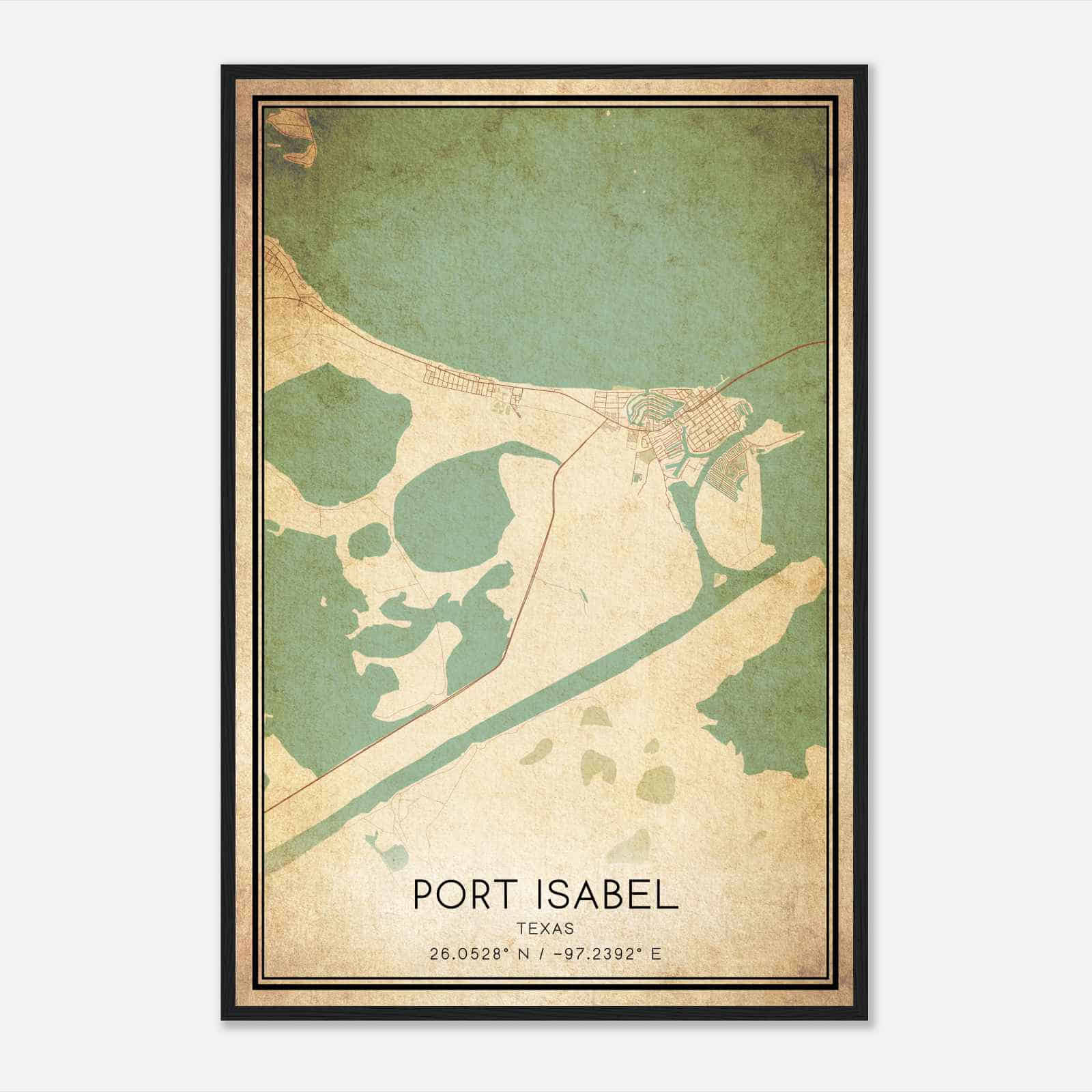 Vintage Port Isabel Texas Map Poster, Modern Home Decor Wall Art Print