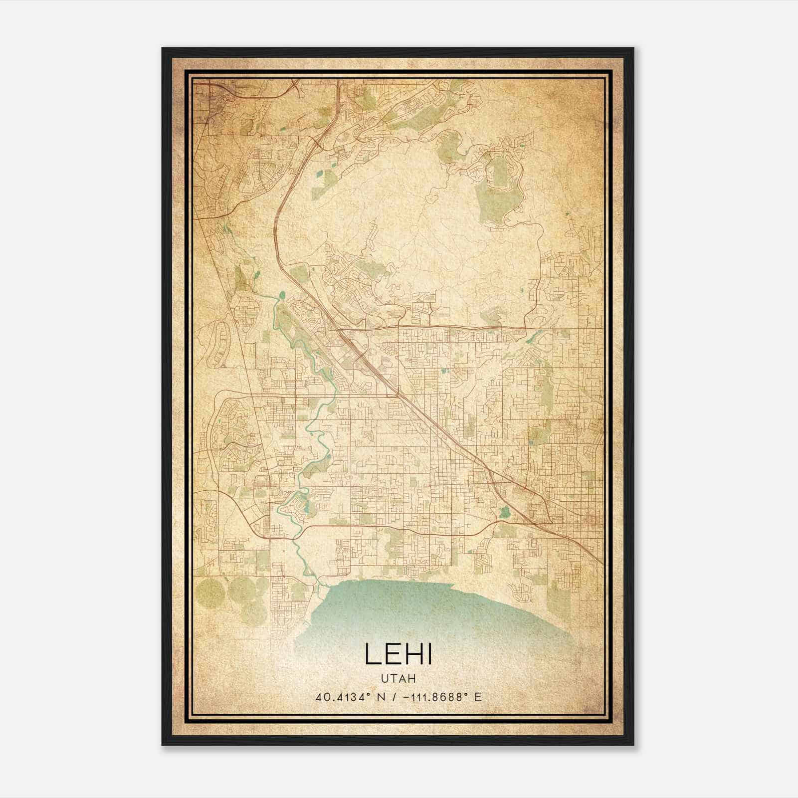 Vintage Lehi Utah Map Poster, Modern Home Decor Wall Art Print