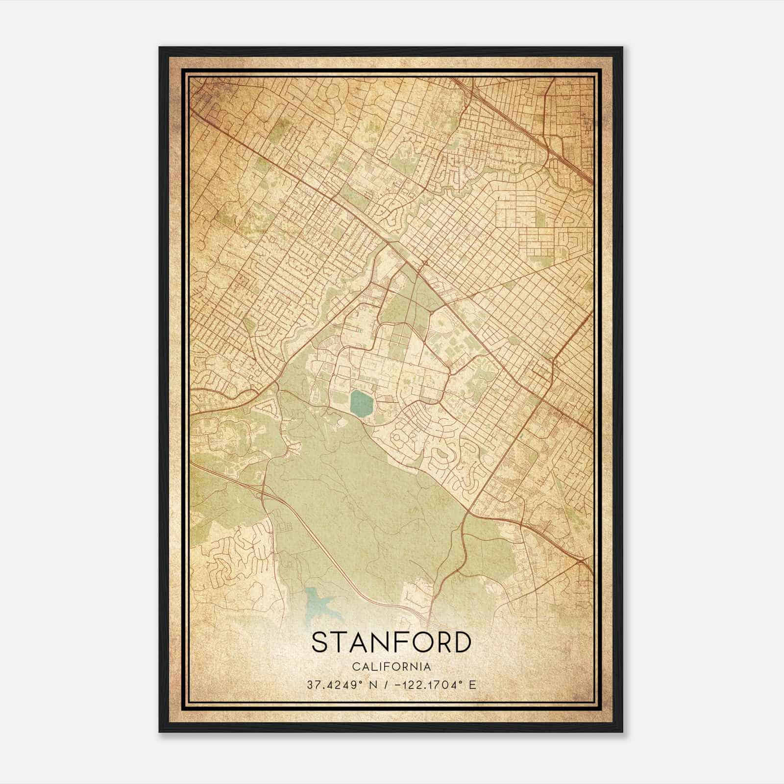 Vintage Stanford California Map Poster, Modern Home Decor Wall Art Print