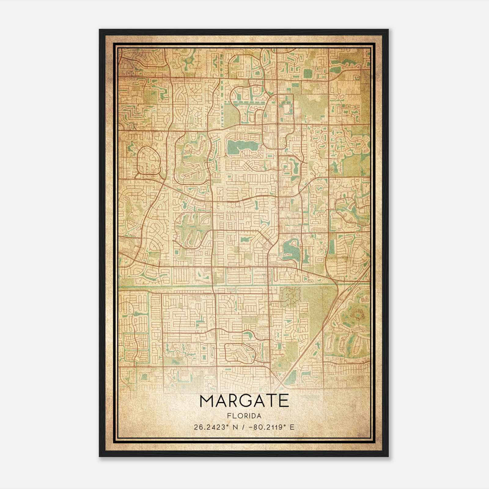 Vintage Margate Florida Map Poster, Modern Home Decor Wall Art Print