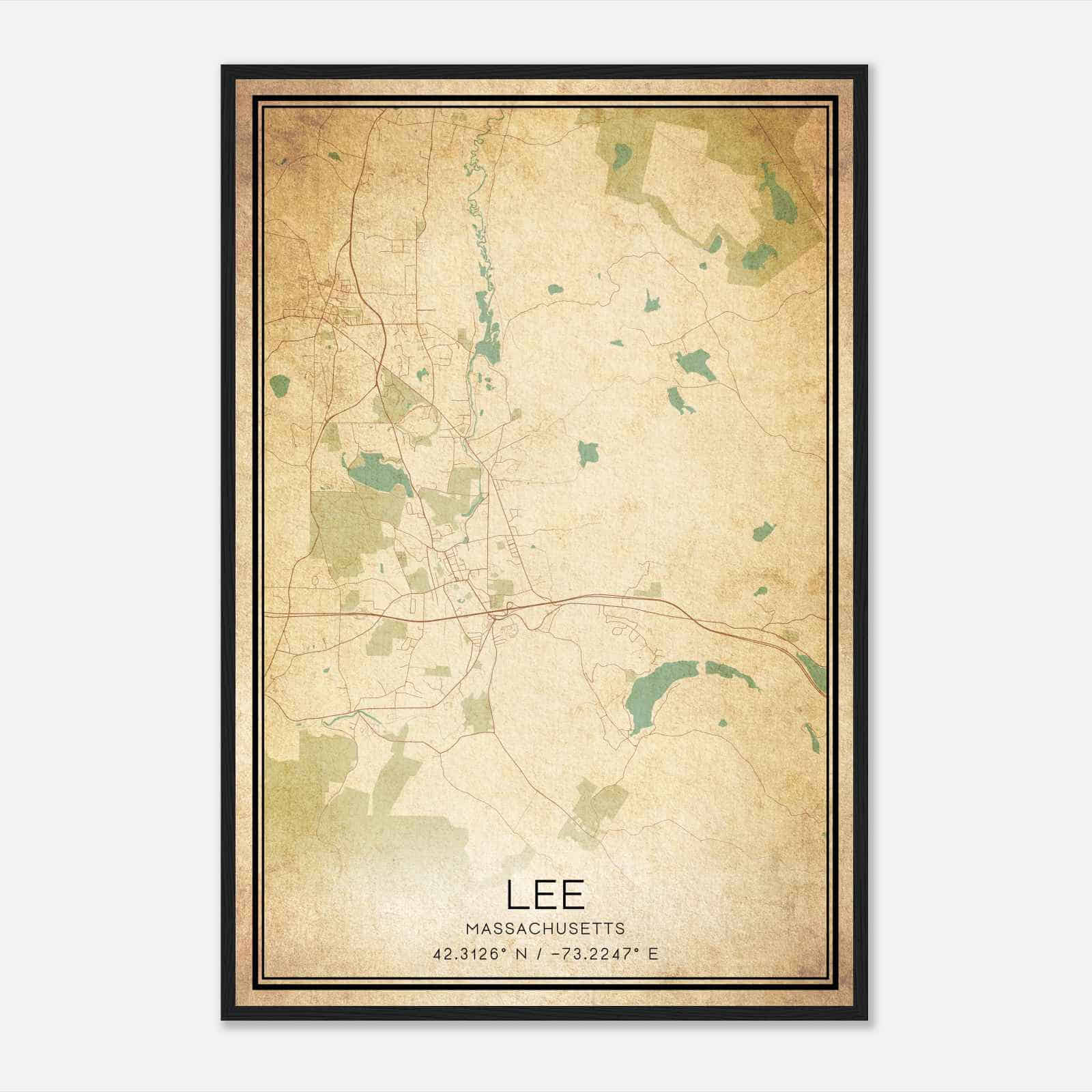 Vintage Lee Massachusetts Map Poster, Modern Home Decor Wall Art Print