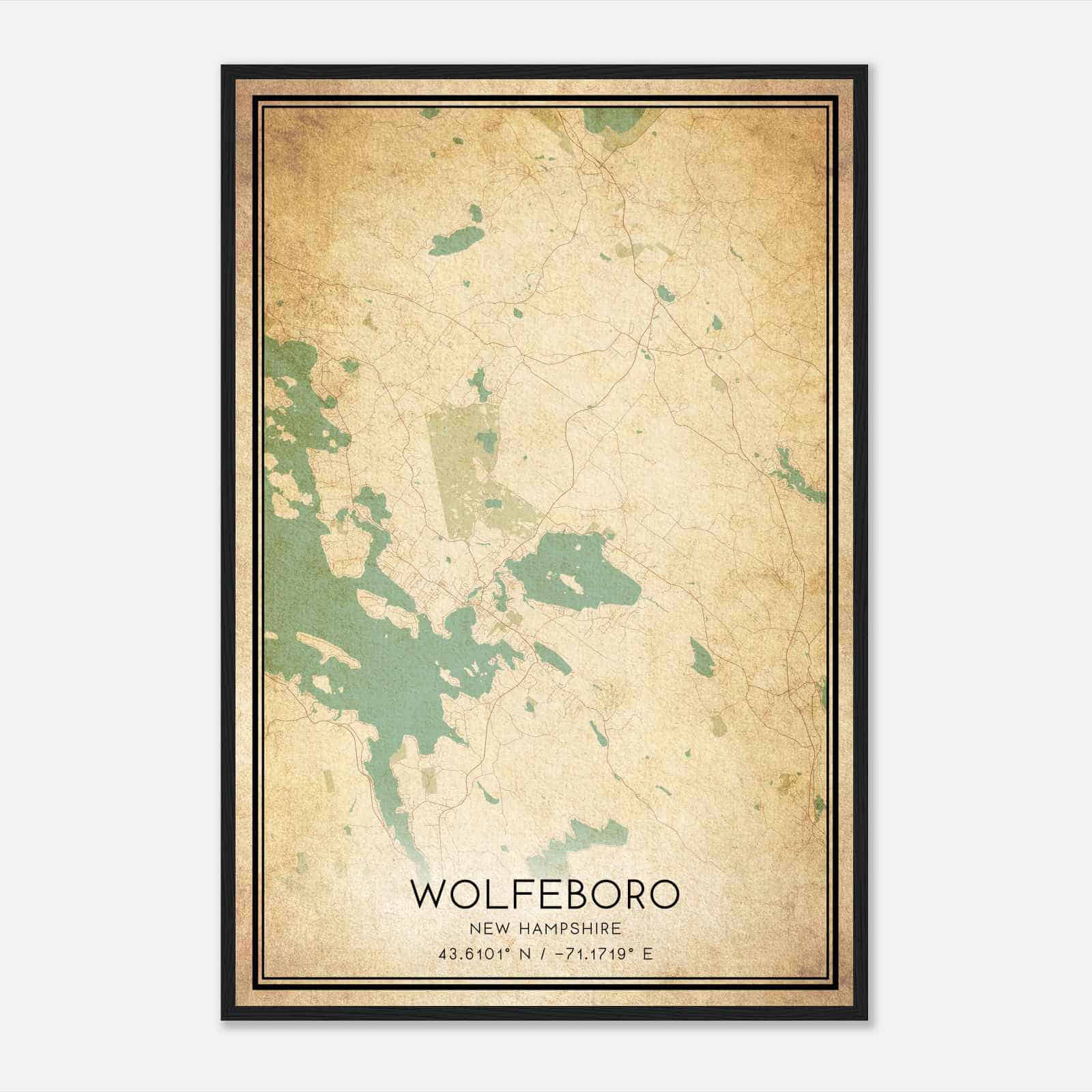 Vintage Wolfeboro New Hampshire Map Poster, Modern Home Decor Wall Art Print