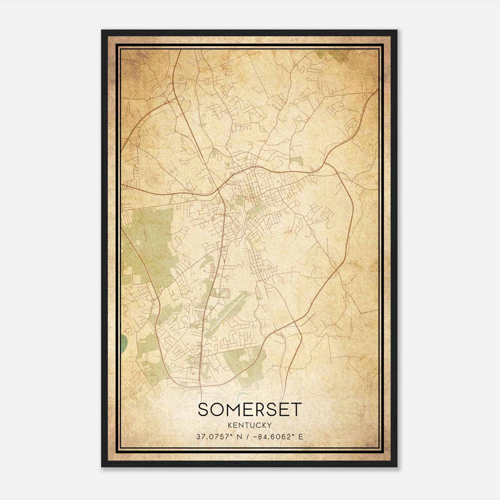 Vintage Somerset Kentucky Map Poster, Modern Home Decor Wall Art Print