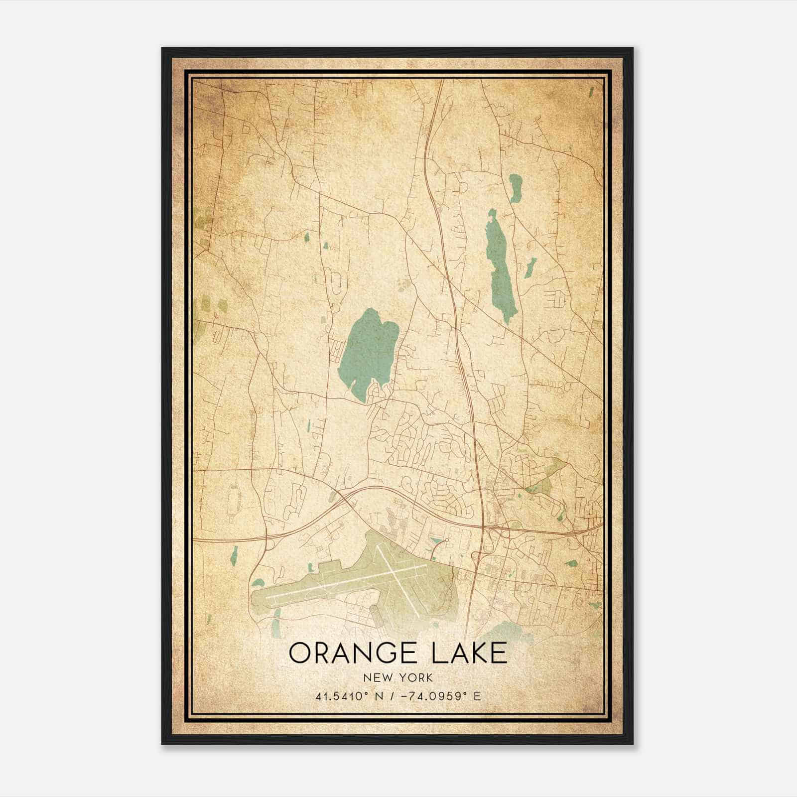 Vintage Orange Lake New York Map Poster, Modern Home Decor Wall Art Print