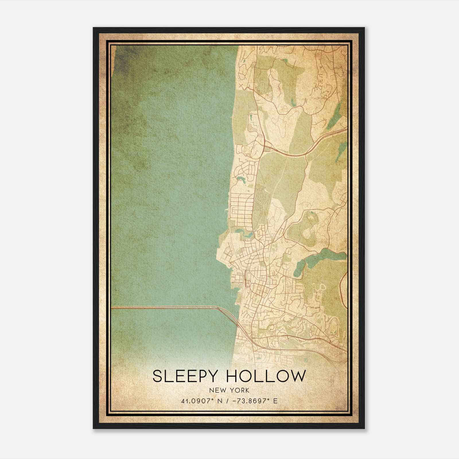 Vintage Sleepy Hollow New York Map Poster, Modern Home Decor Wall Art Print