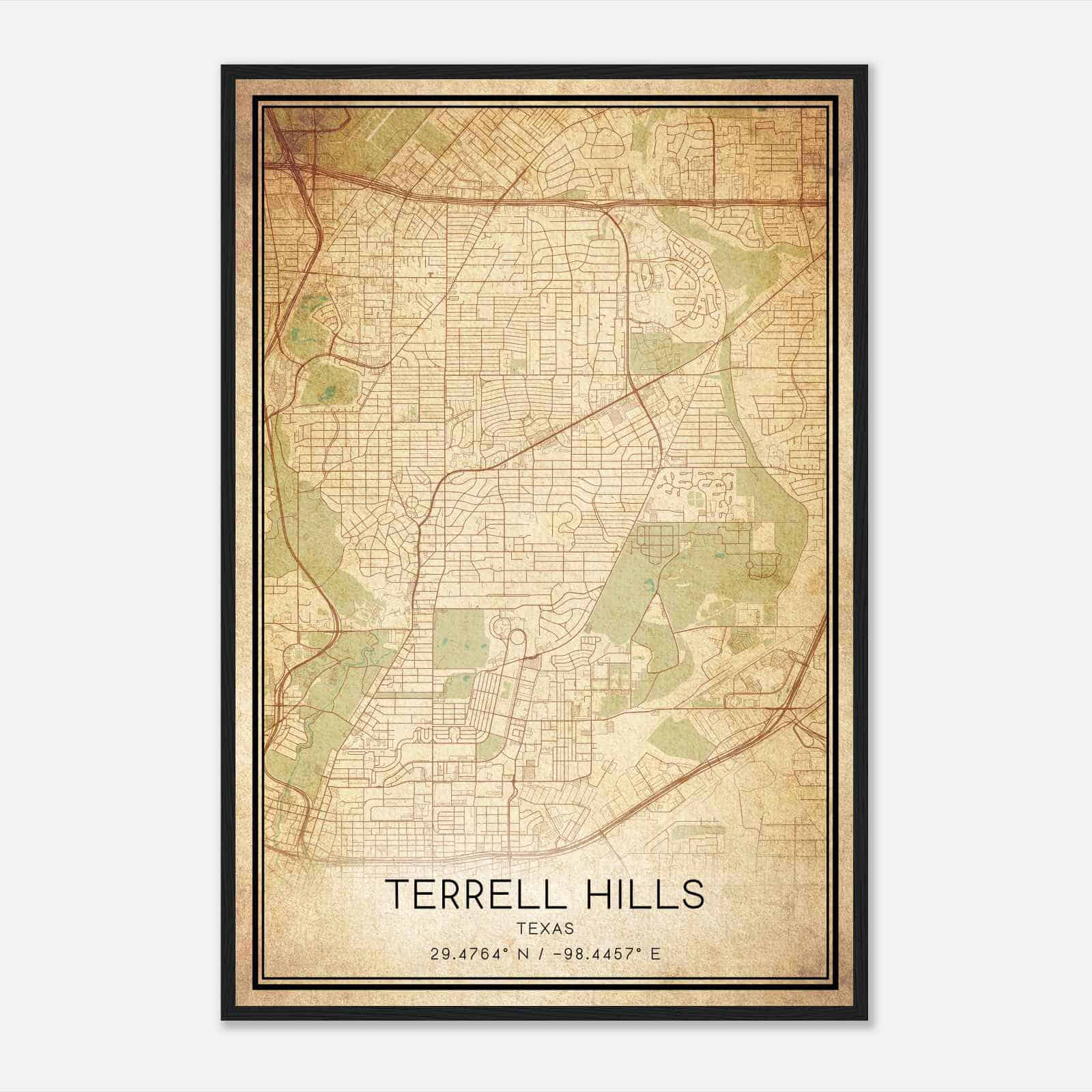 Vintage Terrell Hills Texas Map Poster, Modern Home Decor Wall Art Print