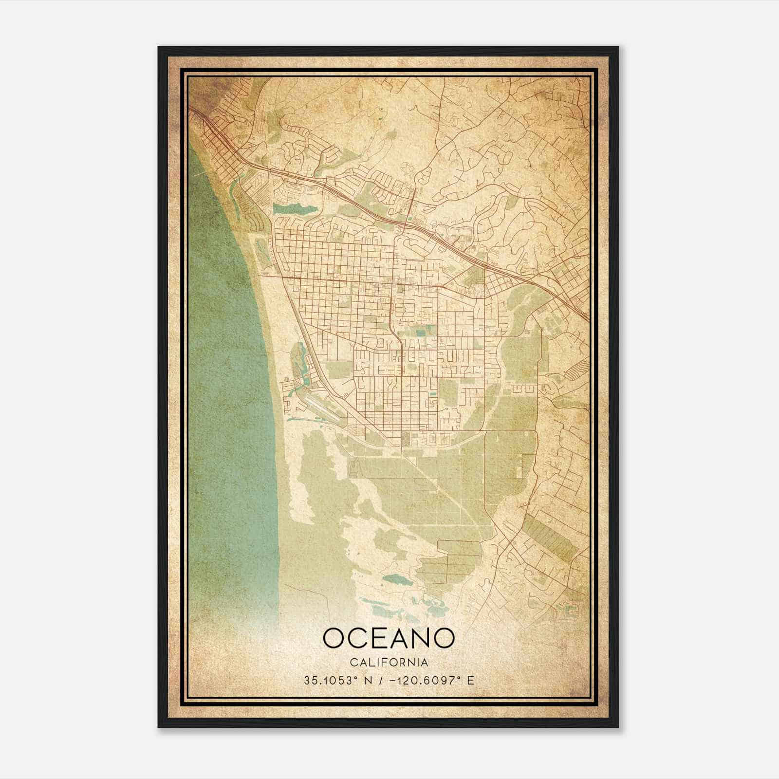 Vintage Oceano California Map Poster, Modern Home Decor Wall Art Print