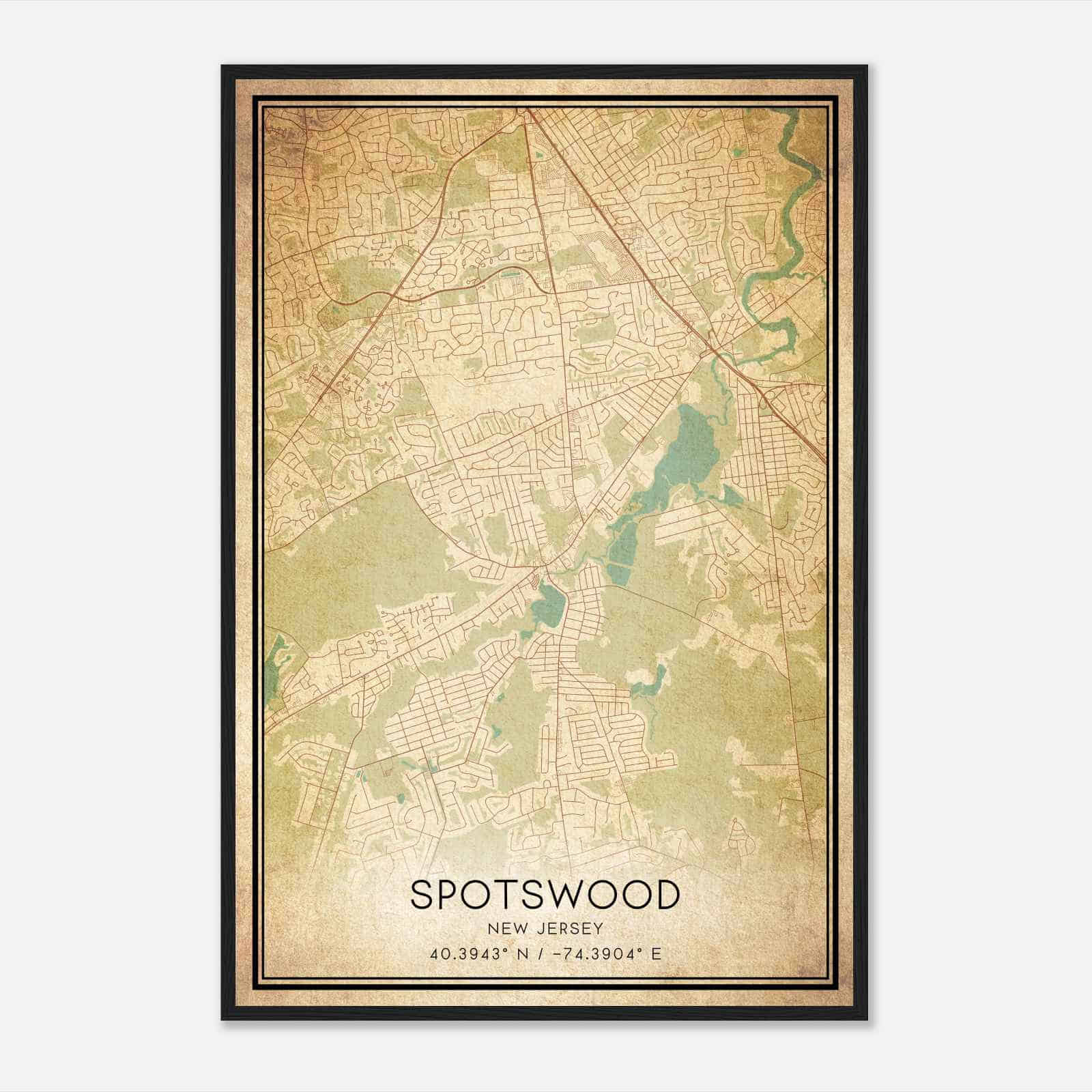 Vintage Spotswood New Jersey Map Poster, Modern Home Decor Wall Art Print