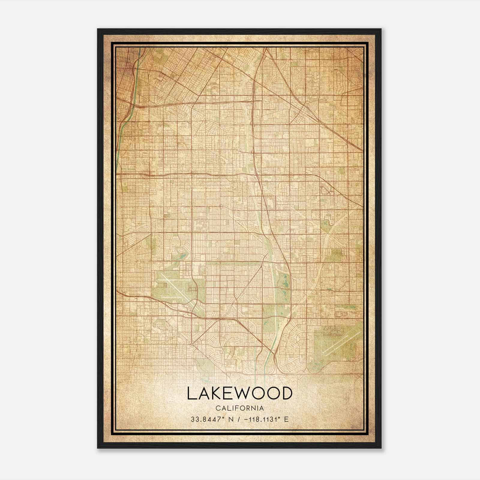 Vintage Lakewood California Map Poster, Modern Home Decor Wall Art Print