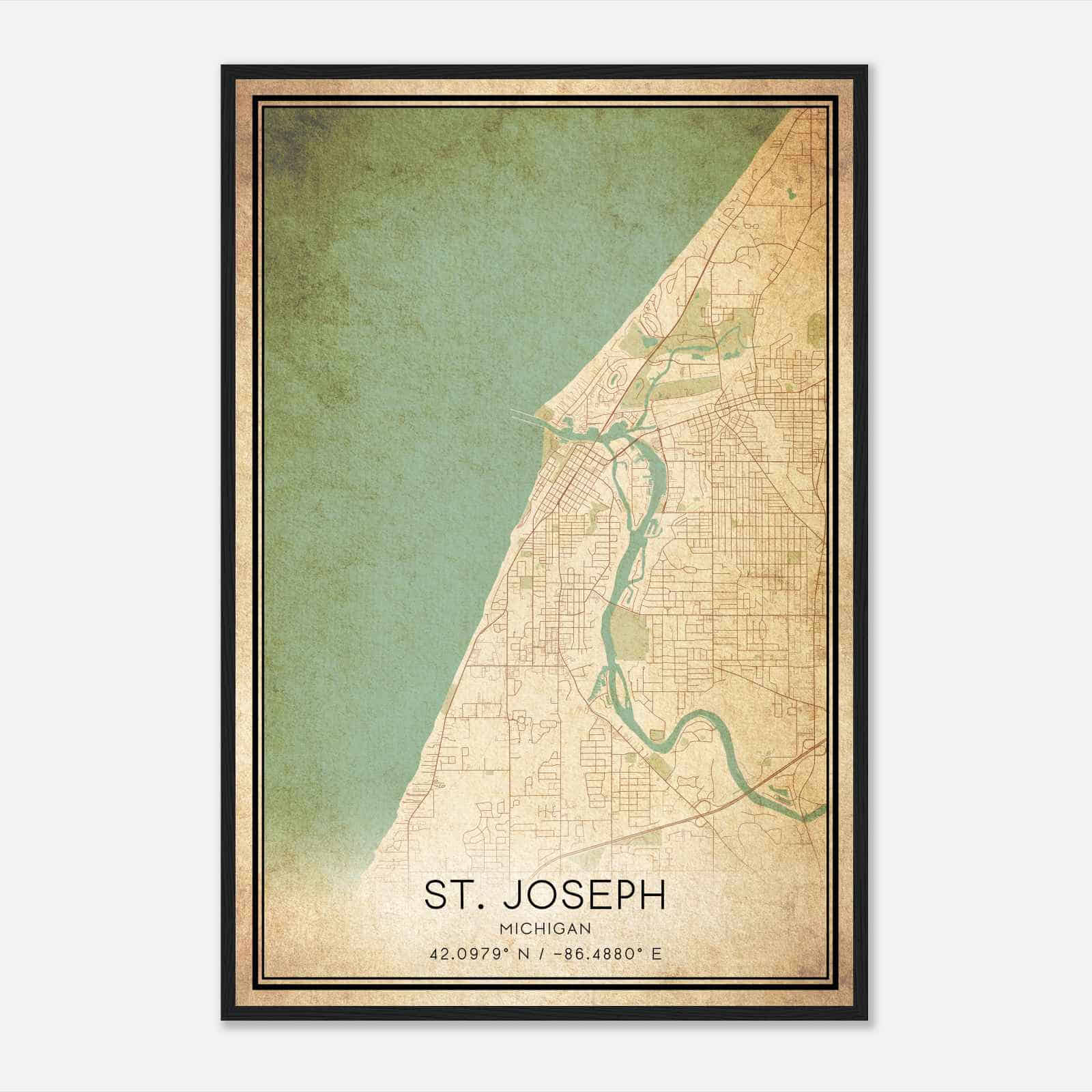 Vintage St. Joseph Michigan Map Poster, Modern Home Decor Wall Art Print