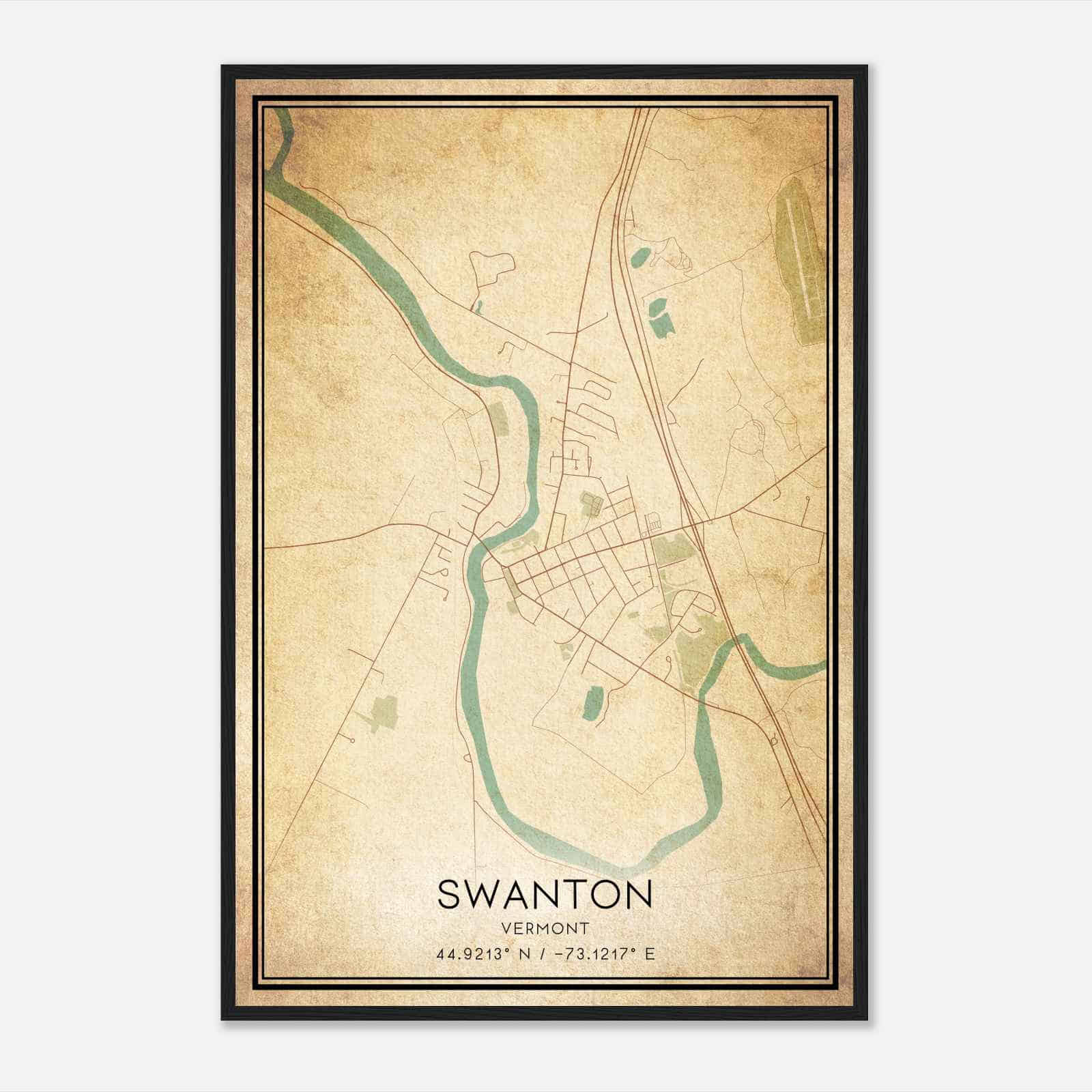 Vintage Swanton Vermont Map Poster, Modern Home Decor Wall Art Print