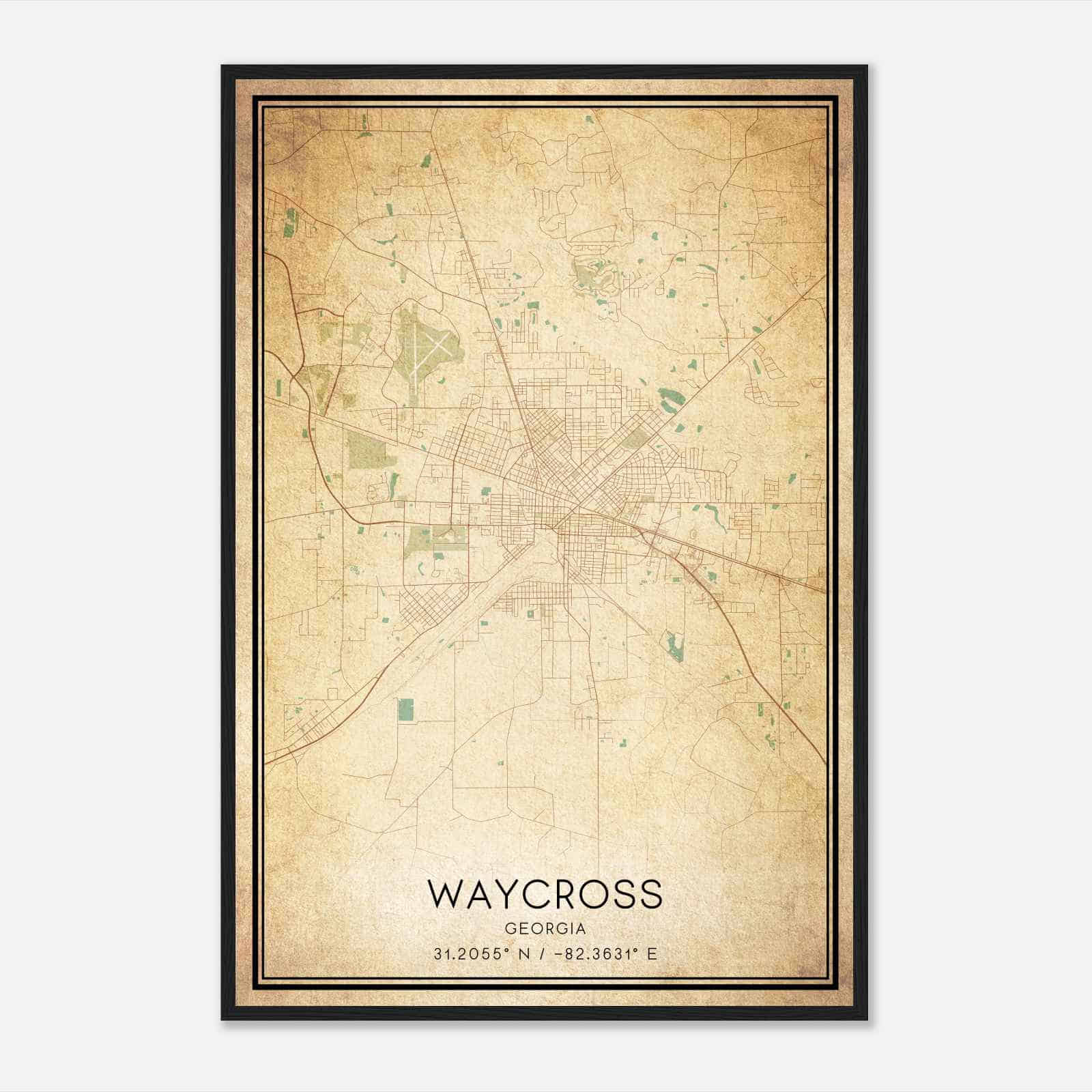 Vintage Waycross Georgia Map Poster, Modern Home Decor Wall Art Print