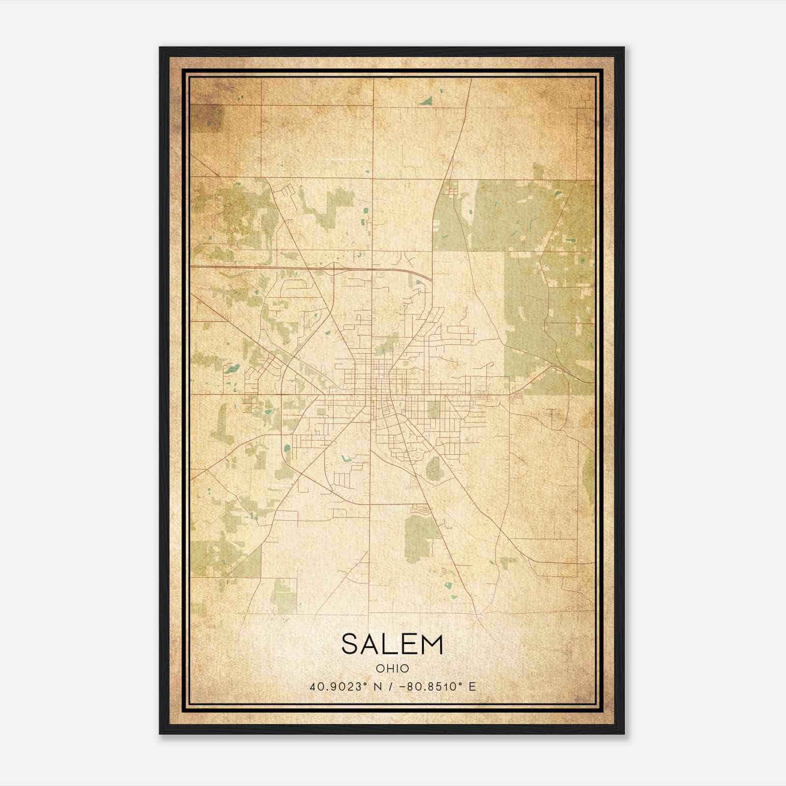 Vintage Salem Ohio Map Poster, Modern Home Decor Wall Art Print