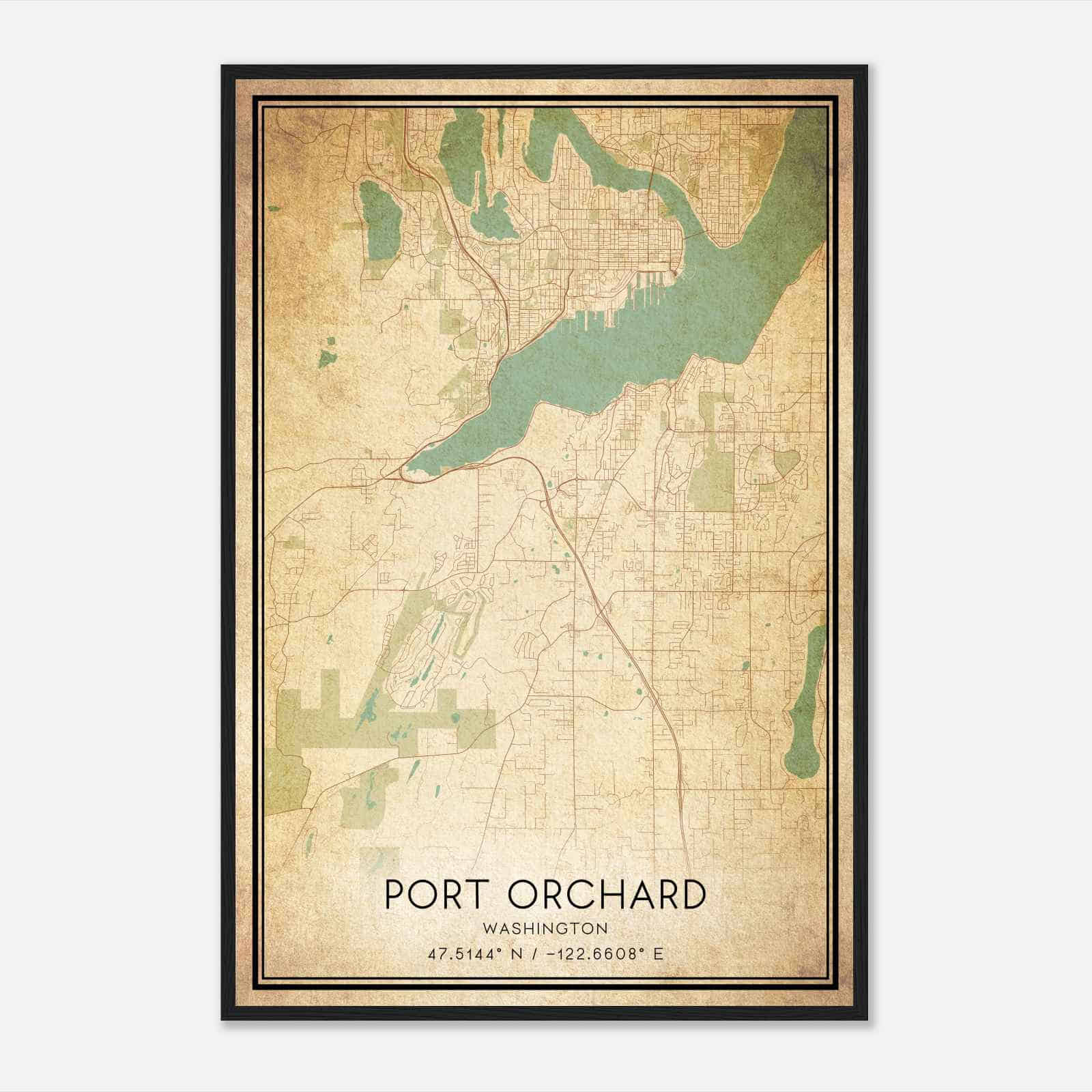 Vintage Port Orchard Washington Map Poster, Modern Home Decor Wall Art Print