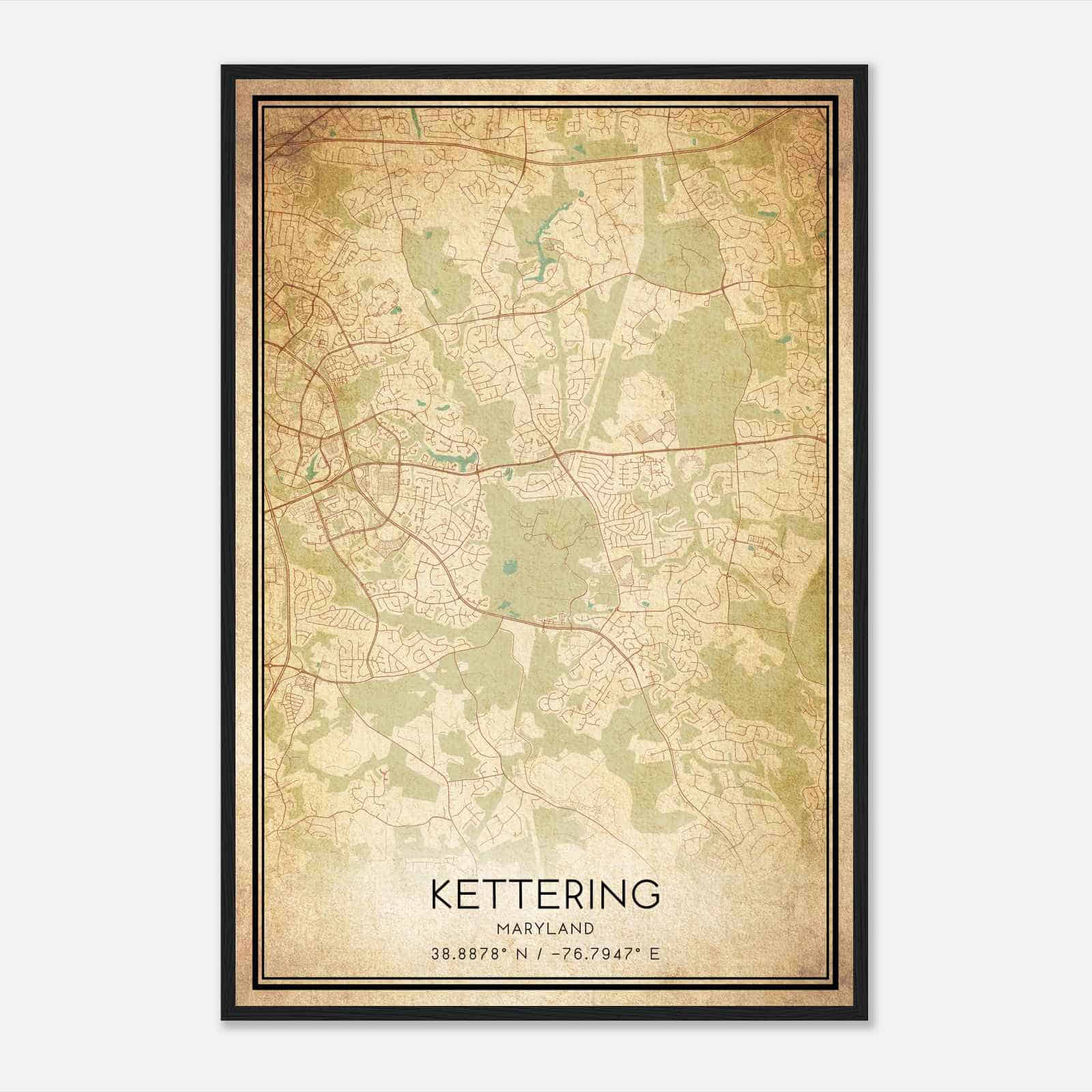 Vintage Kettering Maryland Map Poster, Modern Home Decor Wall Art Print