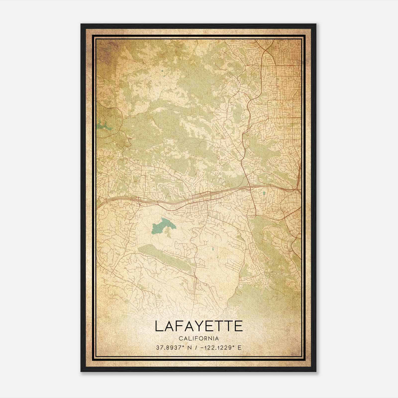 Vintage Lafayette California Map Poster, Modern Home Decor Wall Art Print