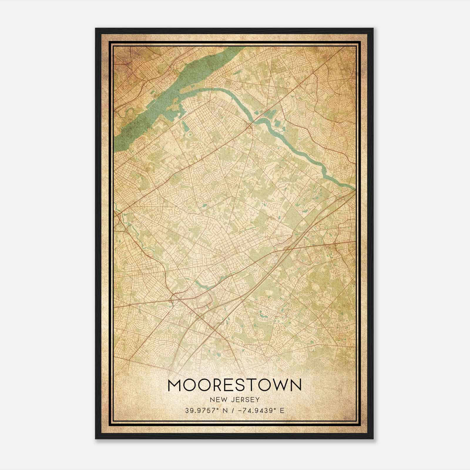 Vintage Moorestown New Jersey Map Poster, Modern Home Decor Wall Art Print