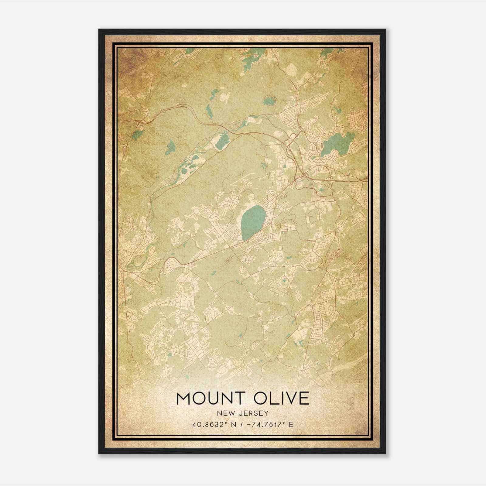 Vintage Mount Olive New Jersey Map Poster, Modern Home Decor Wall Art Print