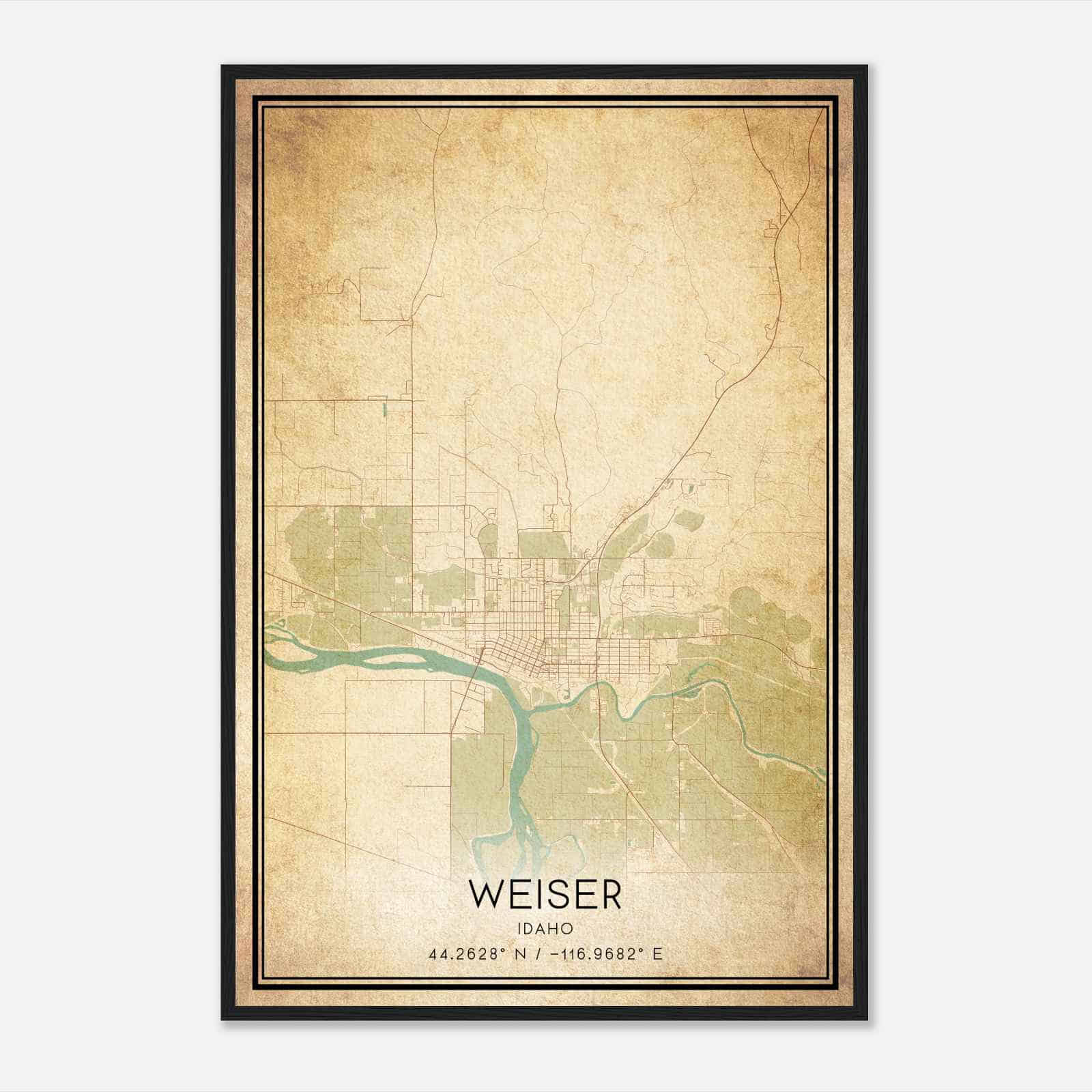 Vintage Weiser Idaho Map Poster, Modern Home Decor Wall Art Print