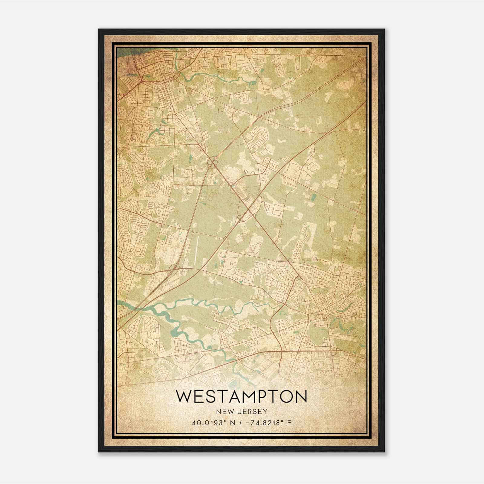 Vintage Westampton New Jersey Map Poster, Modern Home Decor Wall Art Print