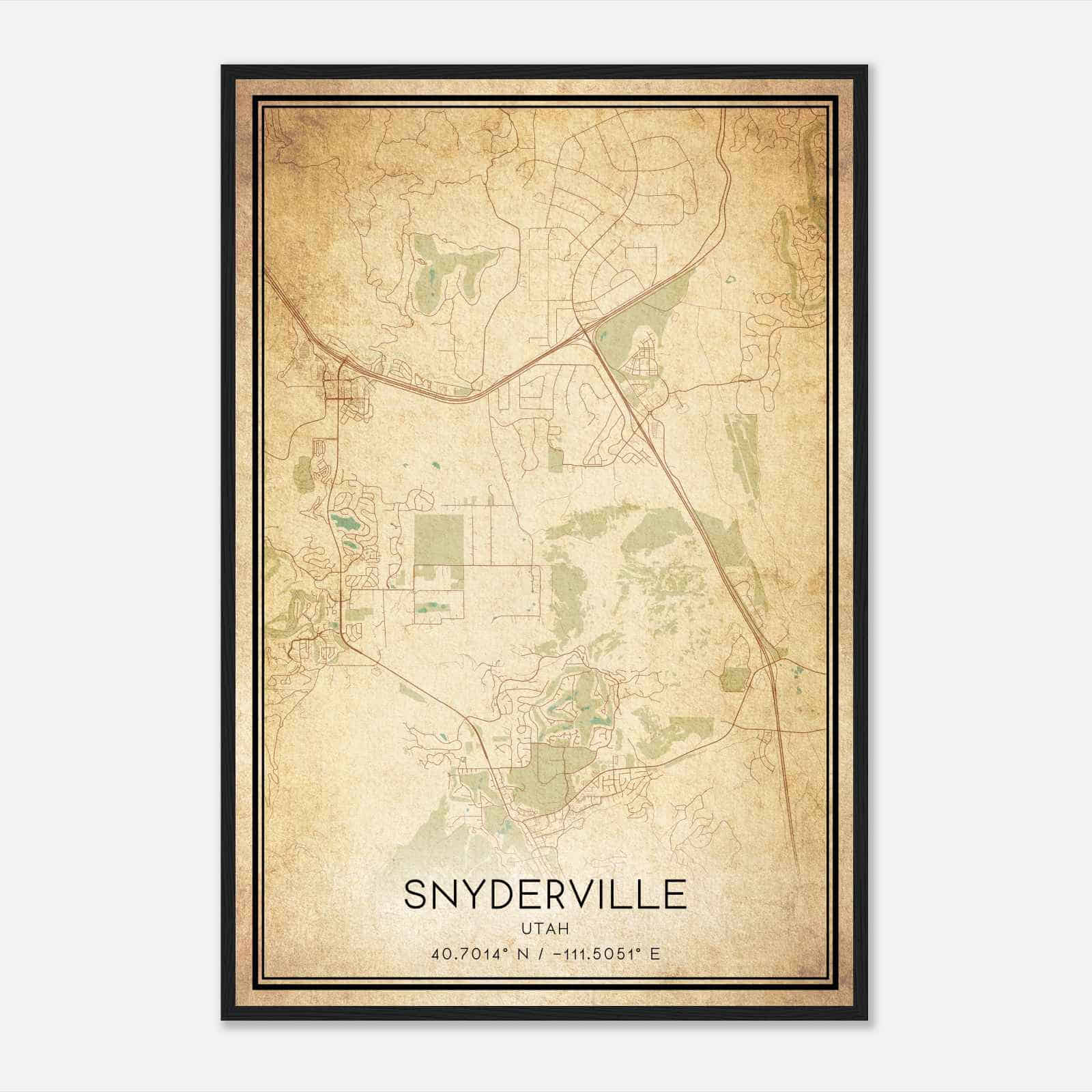 Vintage Snyderville Utah Map Poster, Modern Home Decor Wall Art Print