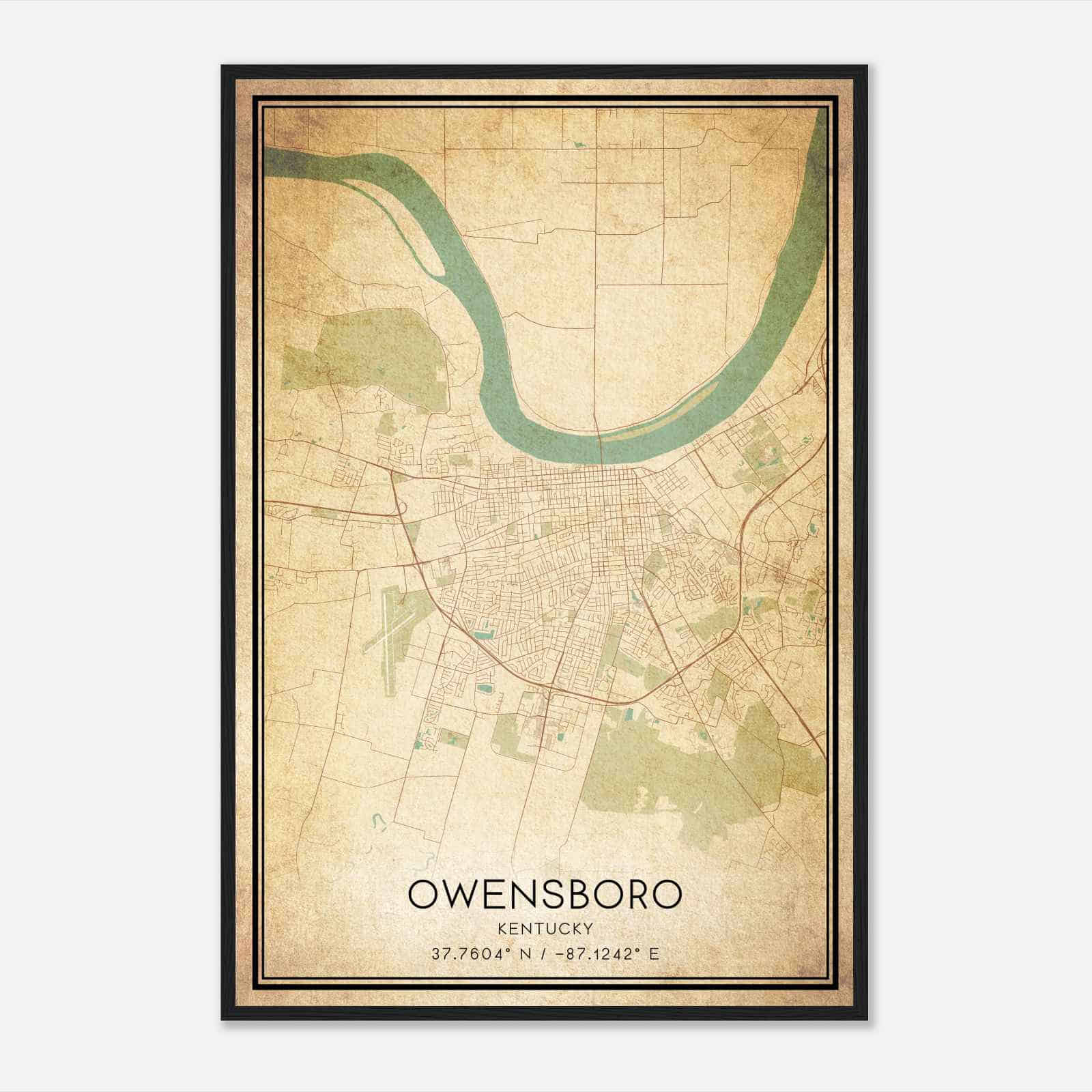 Vintage Owensboro Kentucky Map Poster, Modern Home Decor Wall Art Print