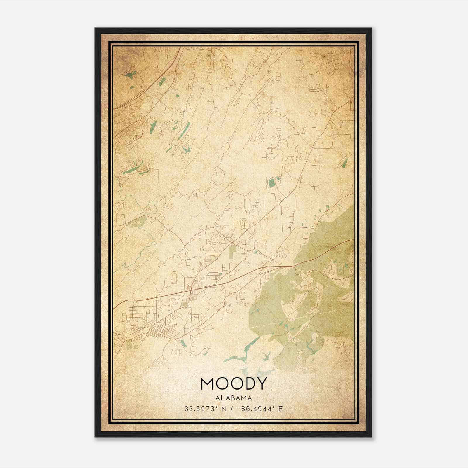 Vintage Moody Alabama Map Poster, Modern Home Decor Wall Art Print