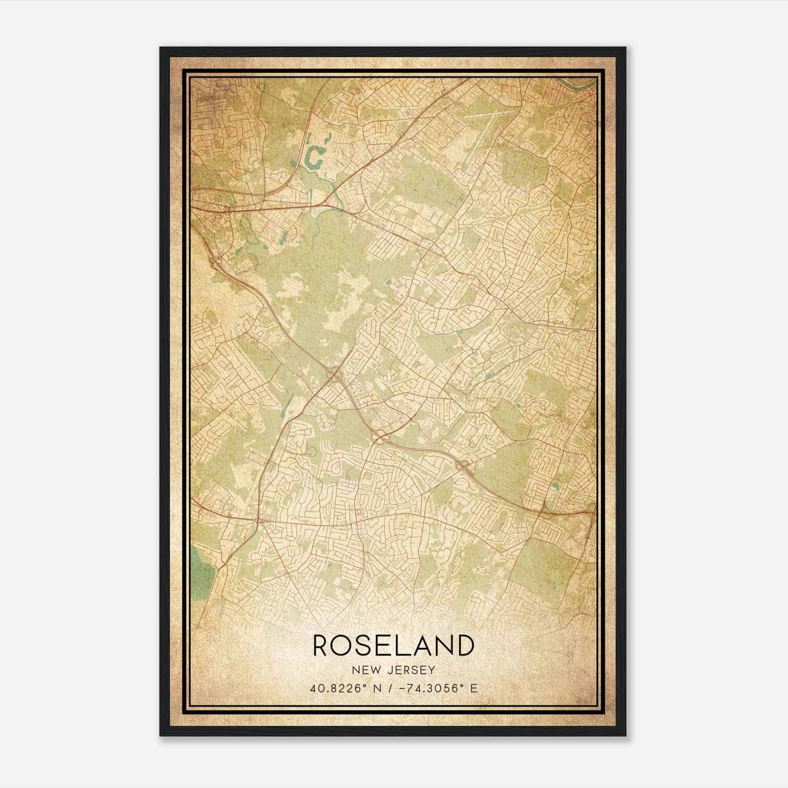 Vintage Roseland New Jersey Map Poster, Modern Home Decor Wall Art Print