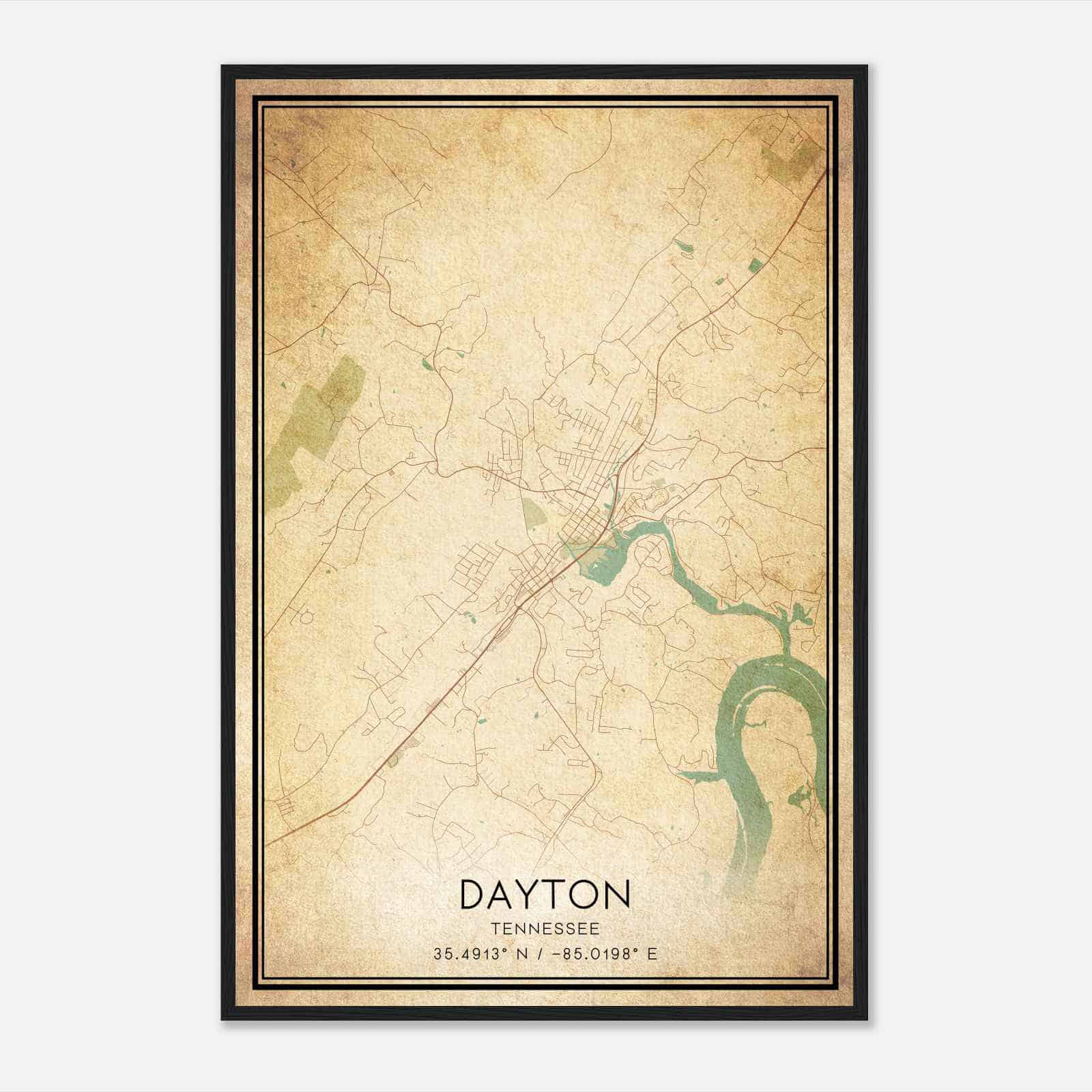 Vintage Dayton Tennessee Map Poster, Modern Home Decor Wall Art Print