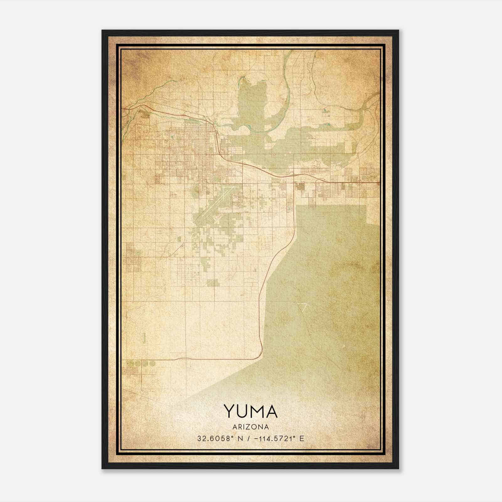 Vintage Yuma Arizona Map Poster, Modern Home Decor Wall Art Print