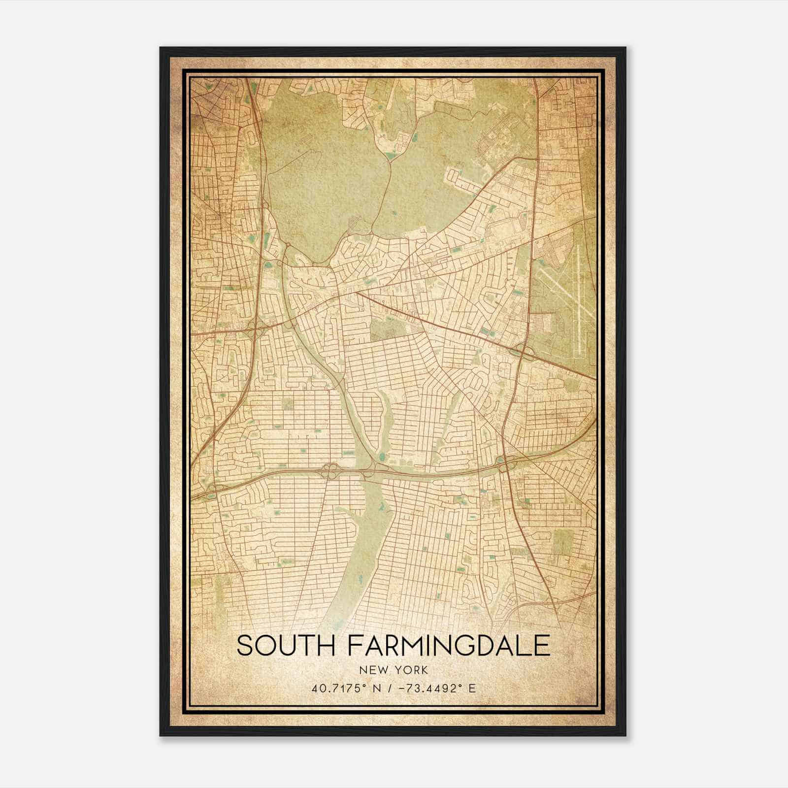 Vintage South Farmingdale New York Map Poster, Modern Home Decor Wall Art Print