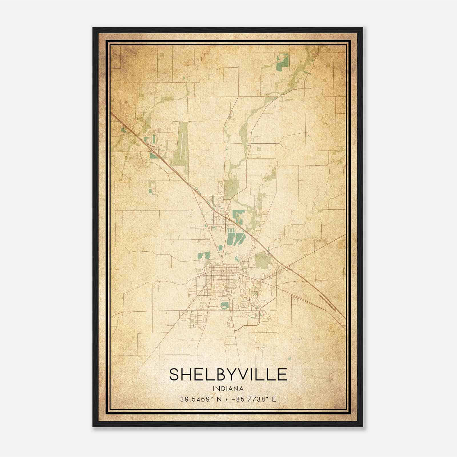 Vintage Shelbyville Indiana Map Poster, Modern Home Decor Wall Art Print